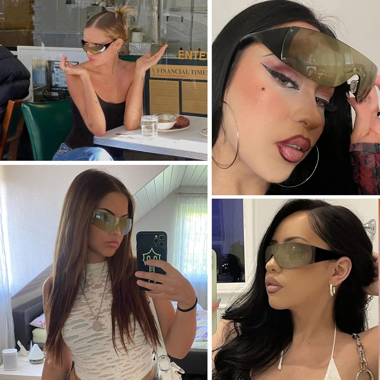 Trendy Rimless Star Y2K Sunglasses for Women Men Shield Oversized Wrap Around Frameless Sunglasses UV400 Protective - Image 3