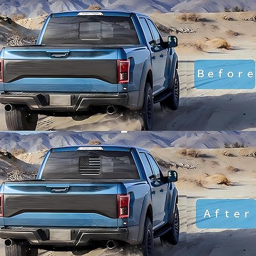 Miniatura 5 de Alicatong Adhesivo de vinilo para Ford F150 F250 F350 2022 2023 para ventana trasera trasera media con bandera estadounidense, color negro mate