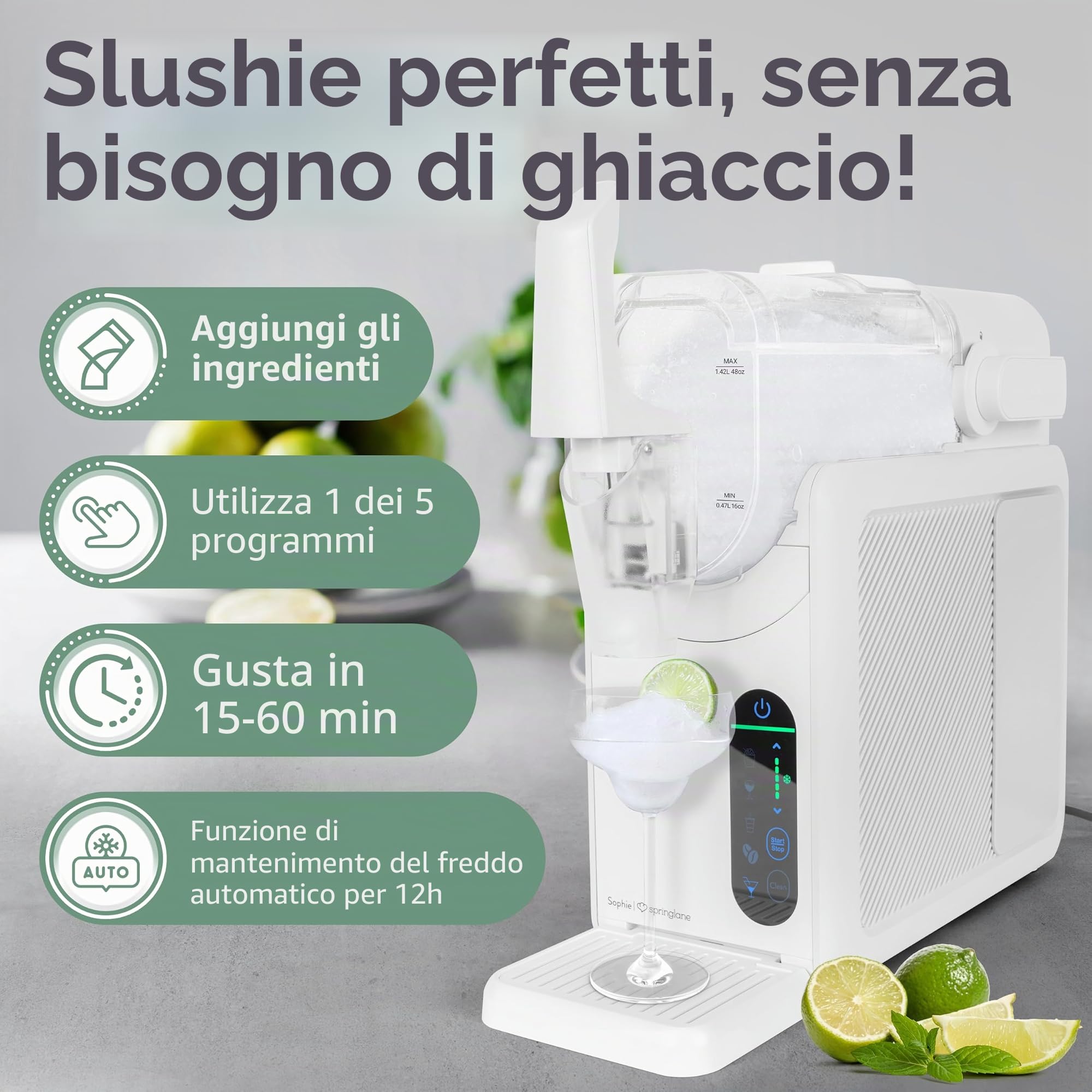 Springlane - Macchina per slush, 2 litri, con ricettario, macchina per slushie, cocktail, frappé, frappé, frappé o vino refrigerato, consistenza regolabile e autopulente antracite