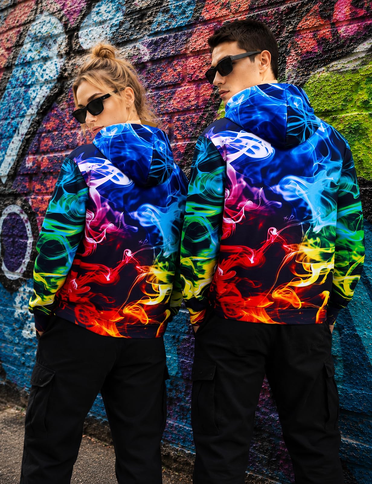 RAISEVERN Felpe con cappuccio da uomo e donna con grafica 3D in pile pullover novità divertente felpa con cappuccio con tasche
