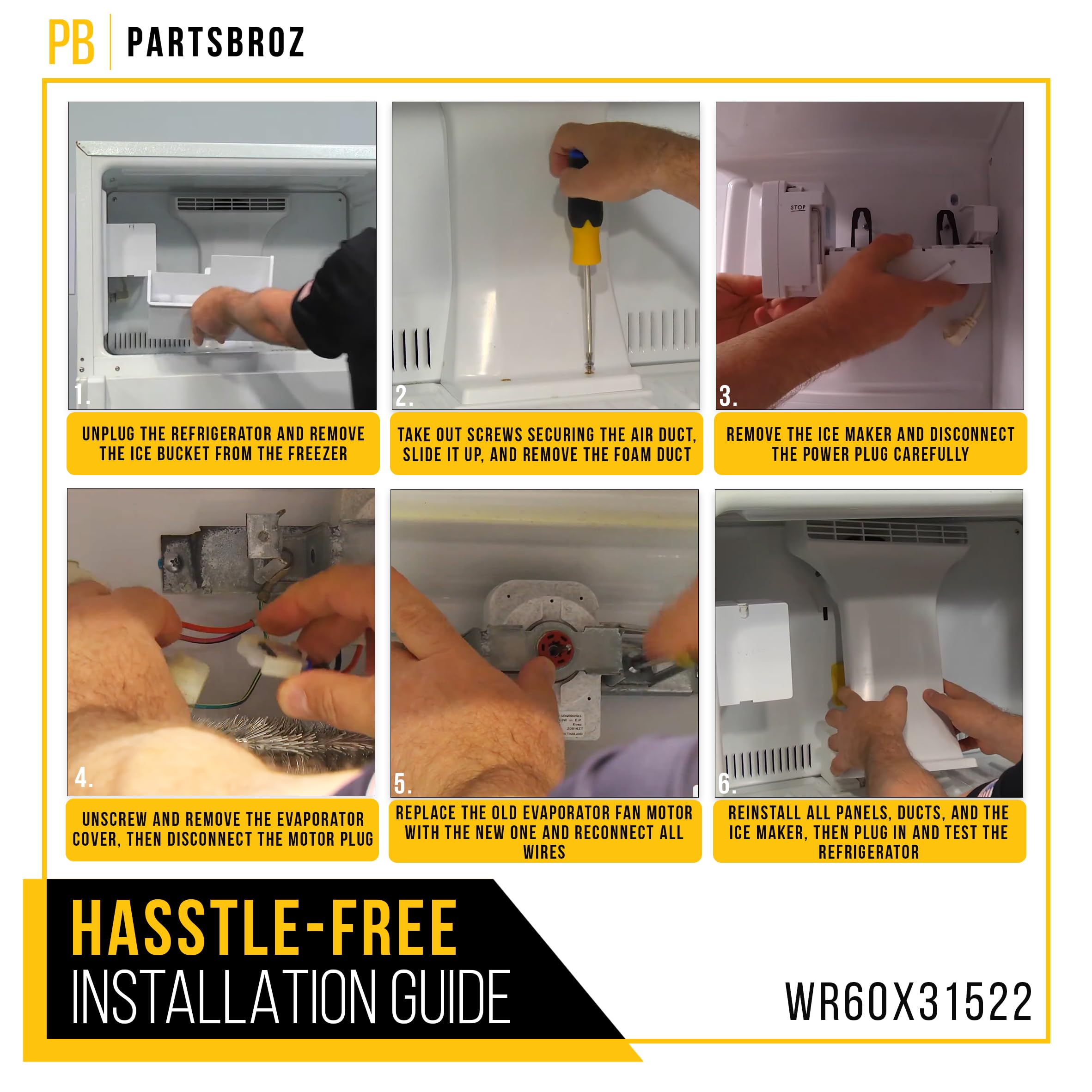 PartsBroz Silnik wentylatora parownika do Hotpoint HTH17CBB2RWW Wymiana silnika wentylatora parownika do lodówki