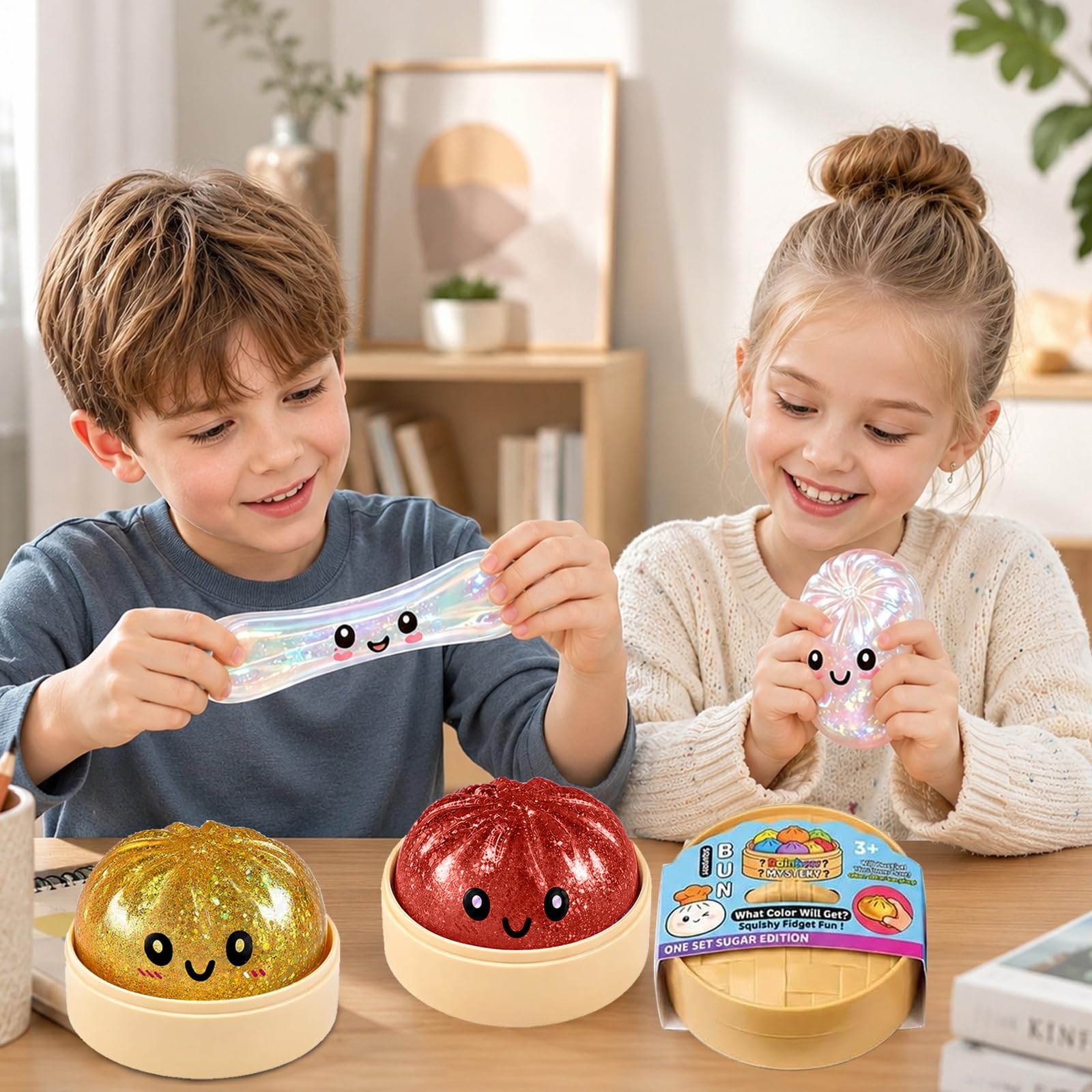 Dumpling Squishies 2026, Squishiest Bun Dumplings with Steamer Box Glitter Dumpling Dampfgarer, Mystery Dumplings Trend mit Box Geschenkidee für Kinder und Erwachsene (Zufällig)