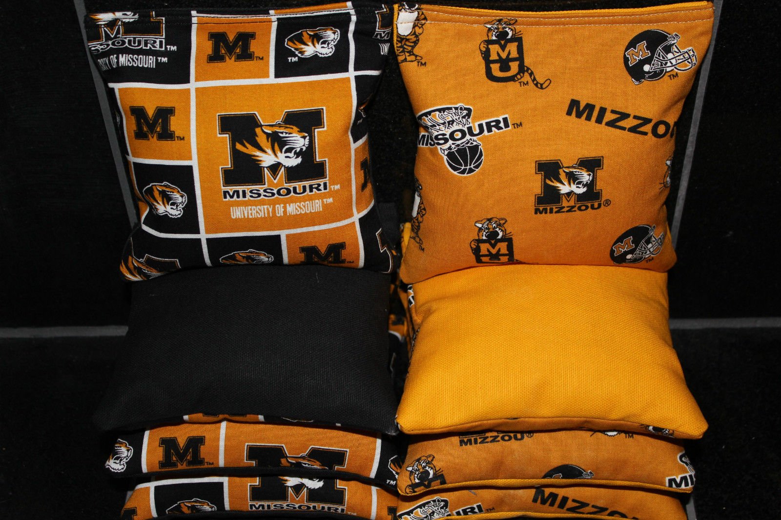 BackYardGamesUSA 8 Cornhole BEANBAGS Made w Missouri Mizzou Tigers Fabric ACA Regulation Bags
