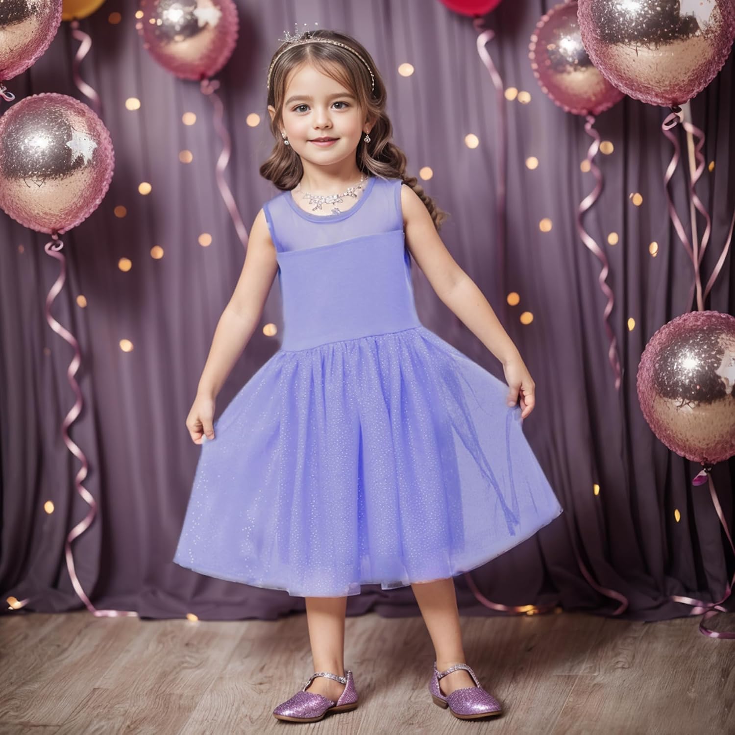 V.&GRIN Toddler Girls Dress 2T to Size 8, Tutu Tulle Princess Sundress with Glitter for Birthday Party