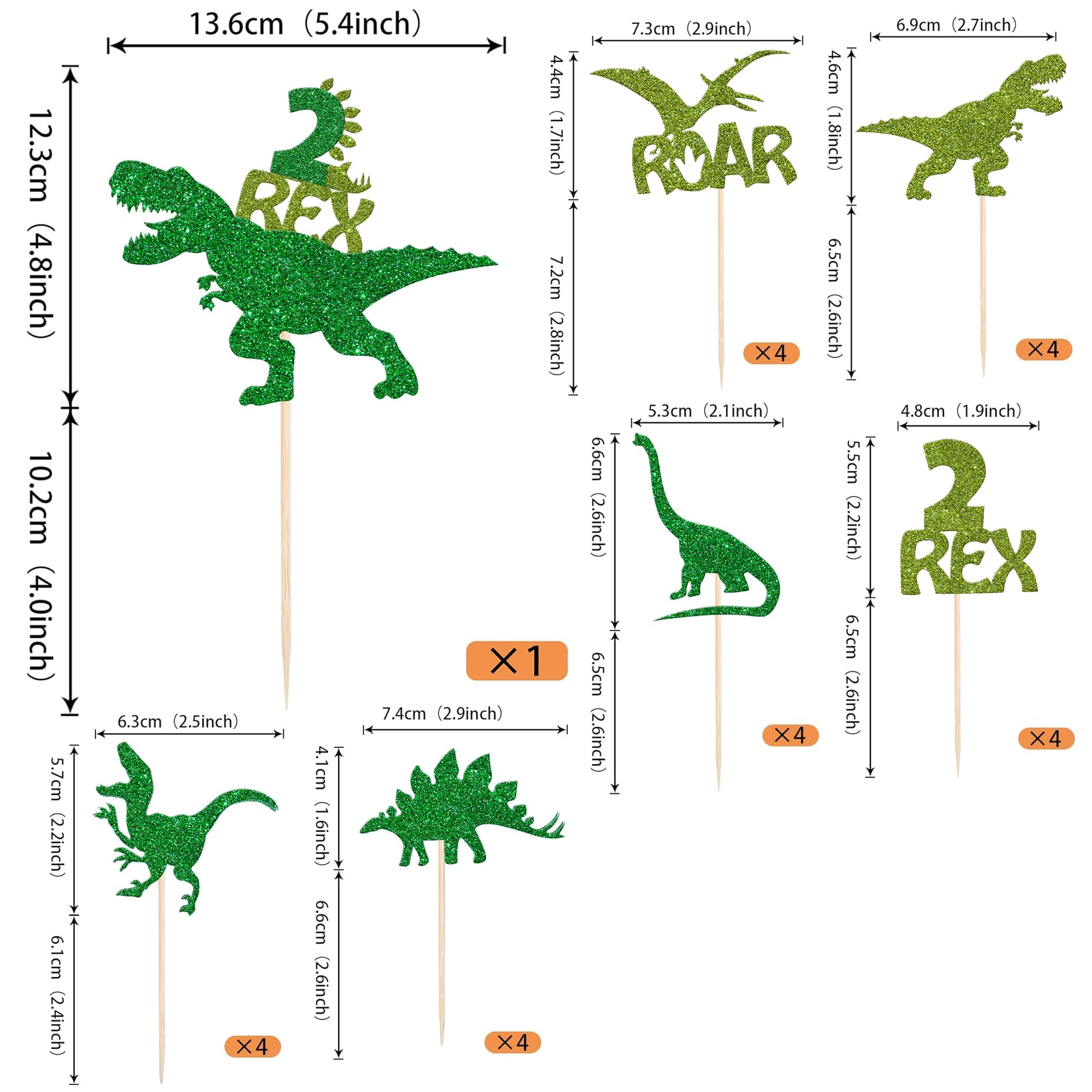 25 Pack Dinosaur Cupcake Toppers Glitter 2 Rex Roar Dinosaur Cupcake Picks Two Years Old Dino Theme Baby Shower Second Birthday Party Cake Decorations Supplies Green