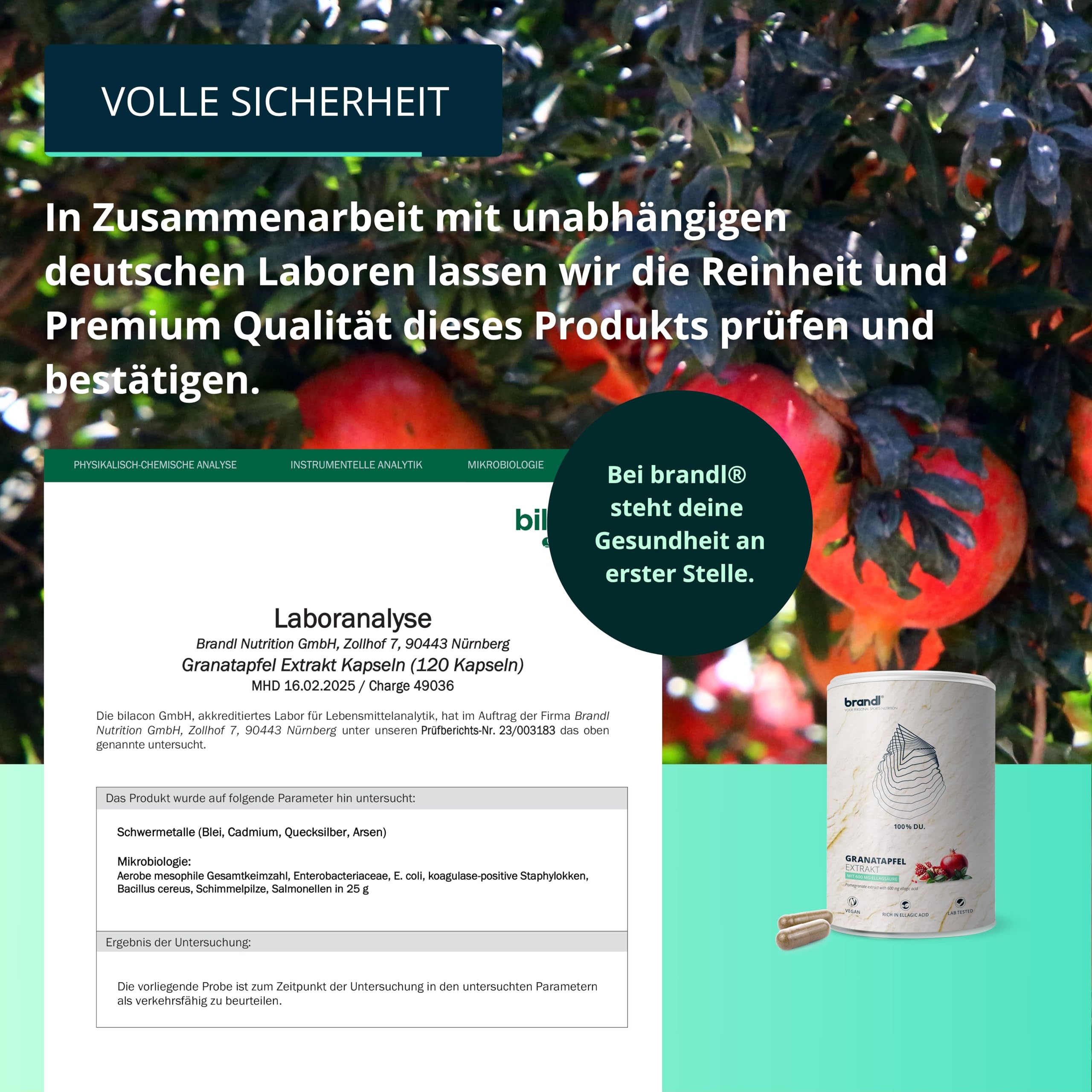 Granatapfel Kapseln hochdosiert | 1.500 mg Premium Granatapfel-Extrakt pro Portion mit 40% mg Ellagsäure | 120 Kapseln 2-Monats-Vorrat by brandl®