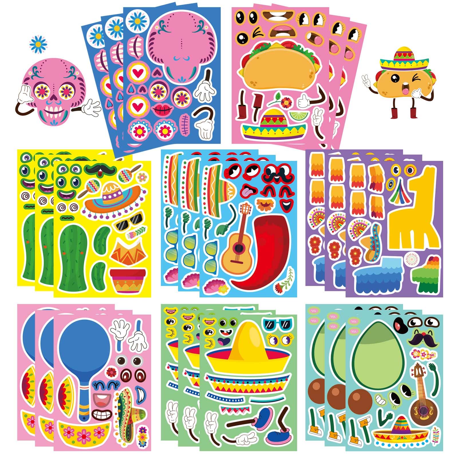 Photo 1 of **2 PACKS--24 Sheets Mexican Fiesta Party Stickers, Cinco De Mayo Sticker, Make Your Own Mexican Carnival Stickers, Carnival Themed Party Supplies