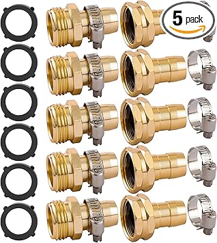 5 Set Garden Hose Repair Connector Kit with Clamps, Fit for 3/4" or 5/8" Garden Hose Fitting, Male and Female Hose Adapter, Water Hose Repair Kit