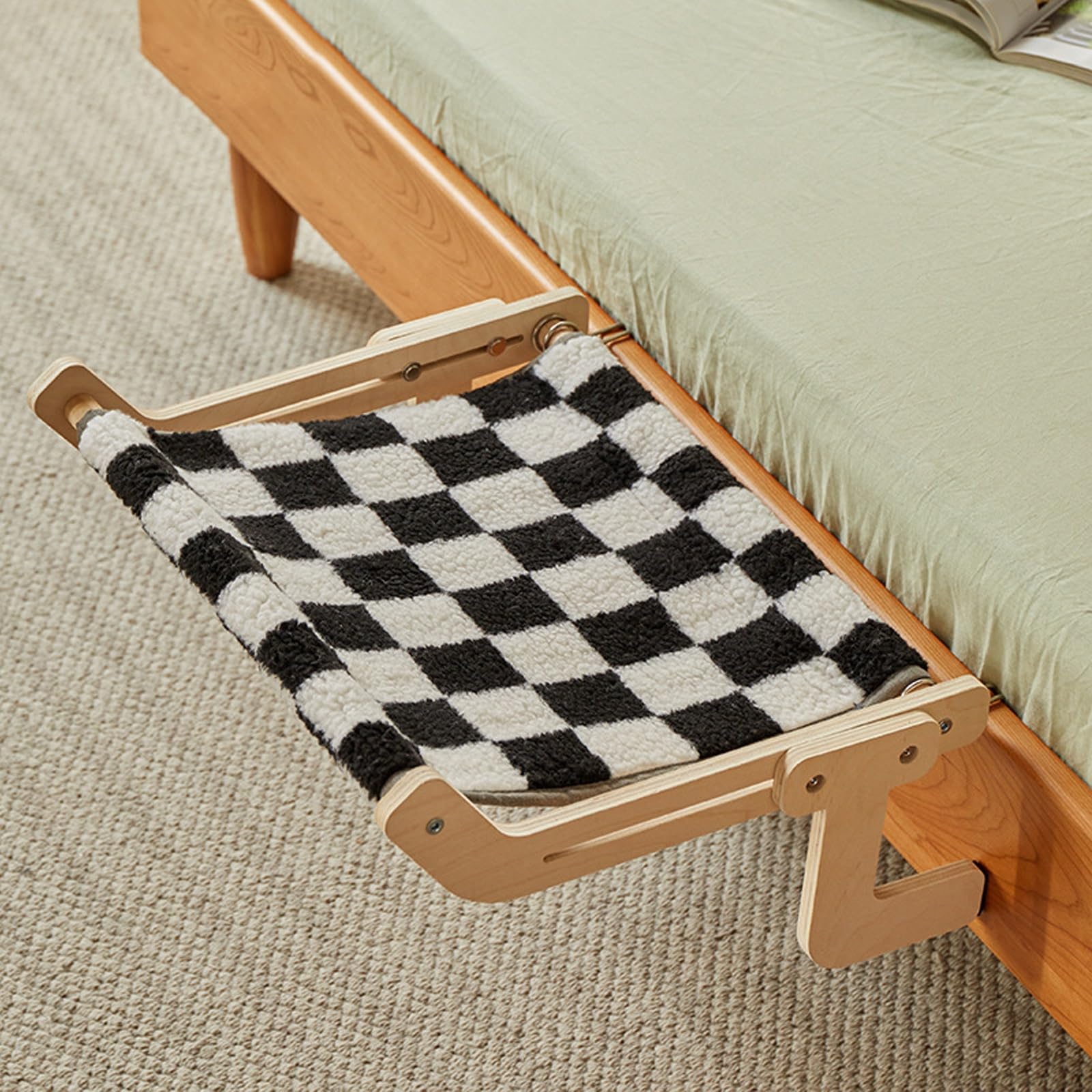 Hamac pour Chat, Arbre a Chat Bois Flotté, Étagères Murales Réglables avec Cadre en Bois Massif pour Rebord de Fenêtre, Table de Chevet et Tiroir(Black)