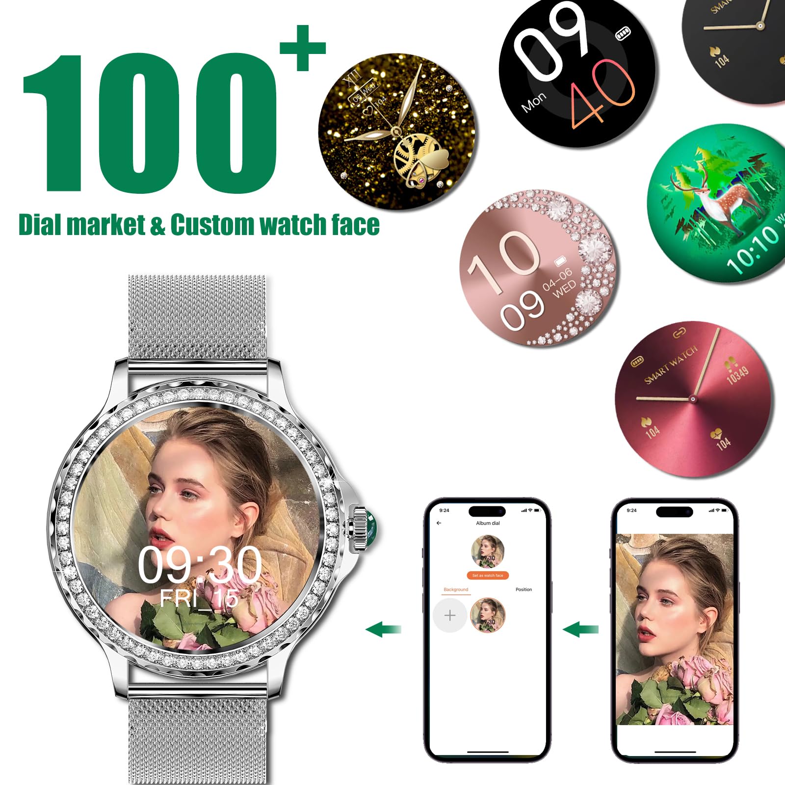 SoPrii Smartwatch Donna Chiamata Bluetooth e Risposta Vivavoce, Smart Watch da 1,3'' con 2 Cinturini, Orologio Fitness IP68 con Cardiofrequenzimetro, SpO2,Notifiche Messaggi per iOS Android (argento)