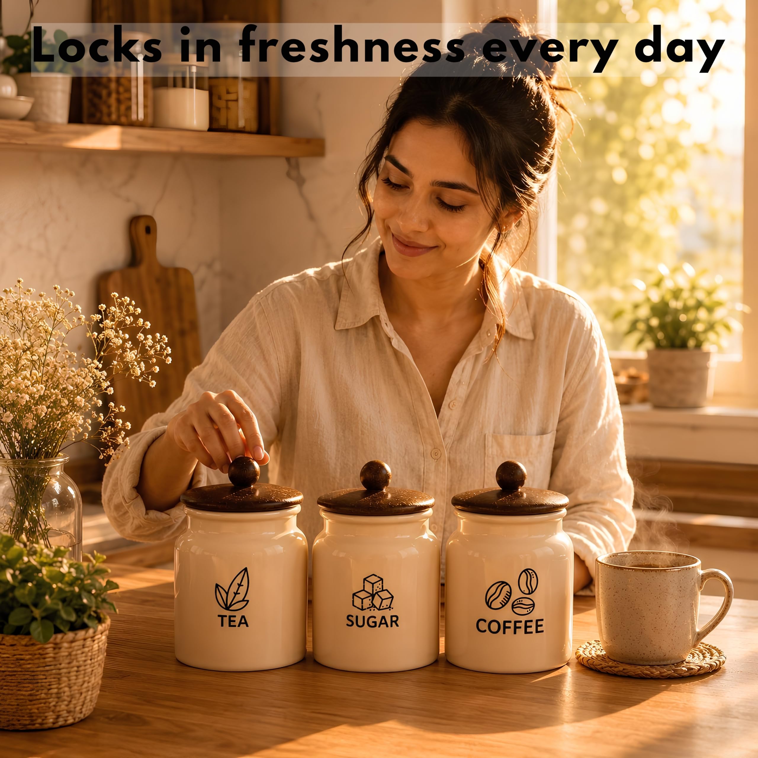 Classyo Premium Tea Sugar Coffee Containers - Set of 3 -2