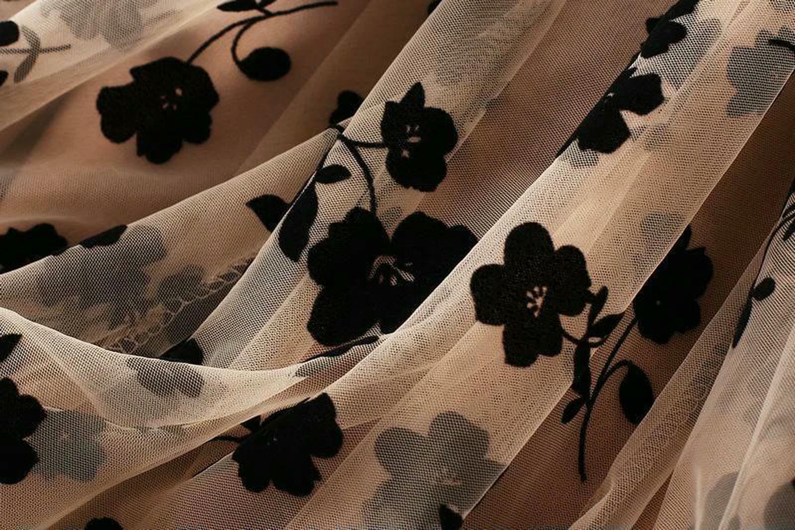 Cintura Sottile Donna Eleganti Donne Floreali Gonne di Tulle in Alto Vita Coreano Gonfie Midi A Pieghe Mesh Uffici Estivi da Gonna Nuovo-Cachi-l
