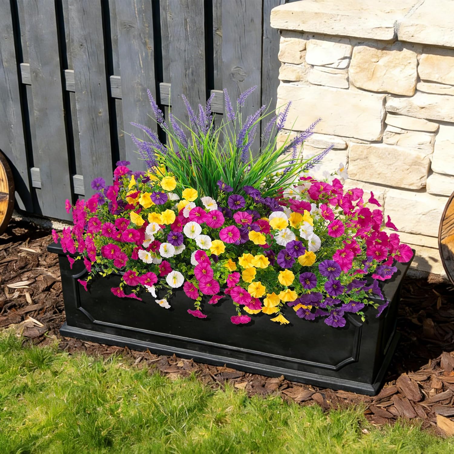 Artificial Flowers Fake Plants for Outdoors Decoration, 12 Bundles Silk Morning Glory with 2PCS Lavender Realistic UV Resistant Faux Spring Flowers for Outside Planter Yard Patio Garden Home Indoor - Image 5