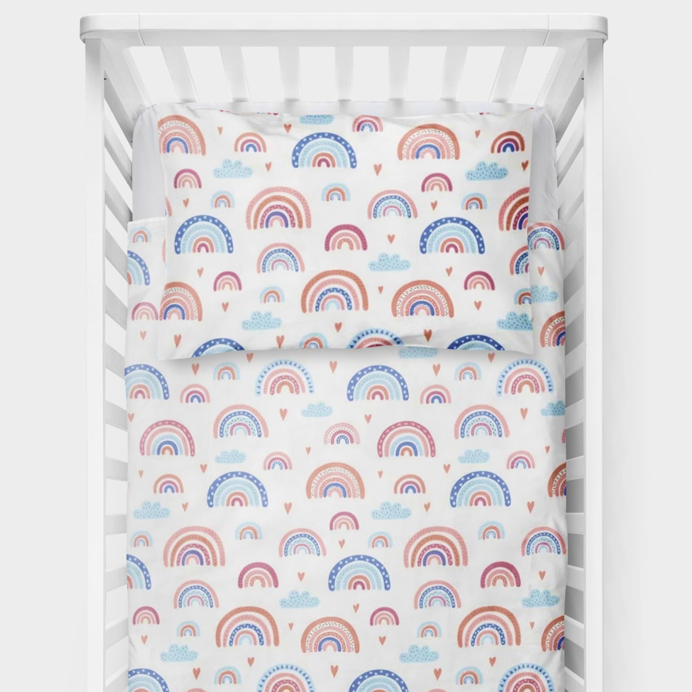 Baby Comfort Juego de cama de 4 piezas para cuna infantil de 120 x 90 cm, funda de edredón y almohada (arcoíris)