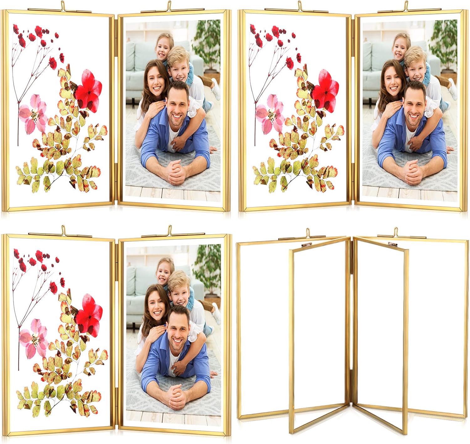 4 Pack 4x6 Inch Double Glass Picture Frame Gold Metal