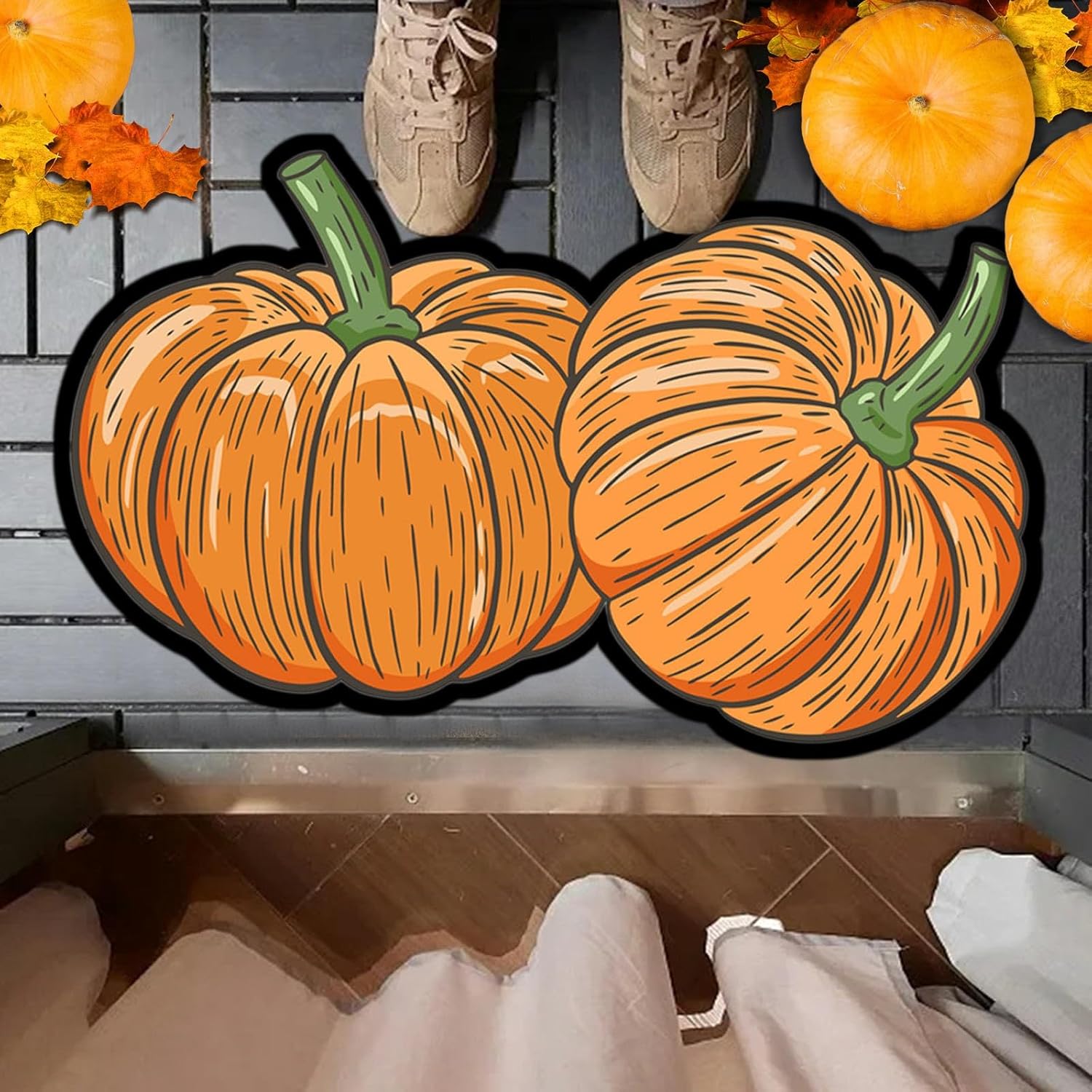 Tapete de calabaza con forma de Acción de Gracias de 31 x 22 pulgadas, antideslizante, lavable, tapete de bienvenida para puerta de otoño, para
