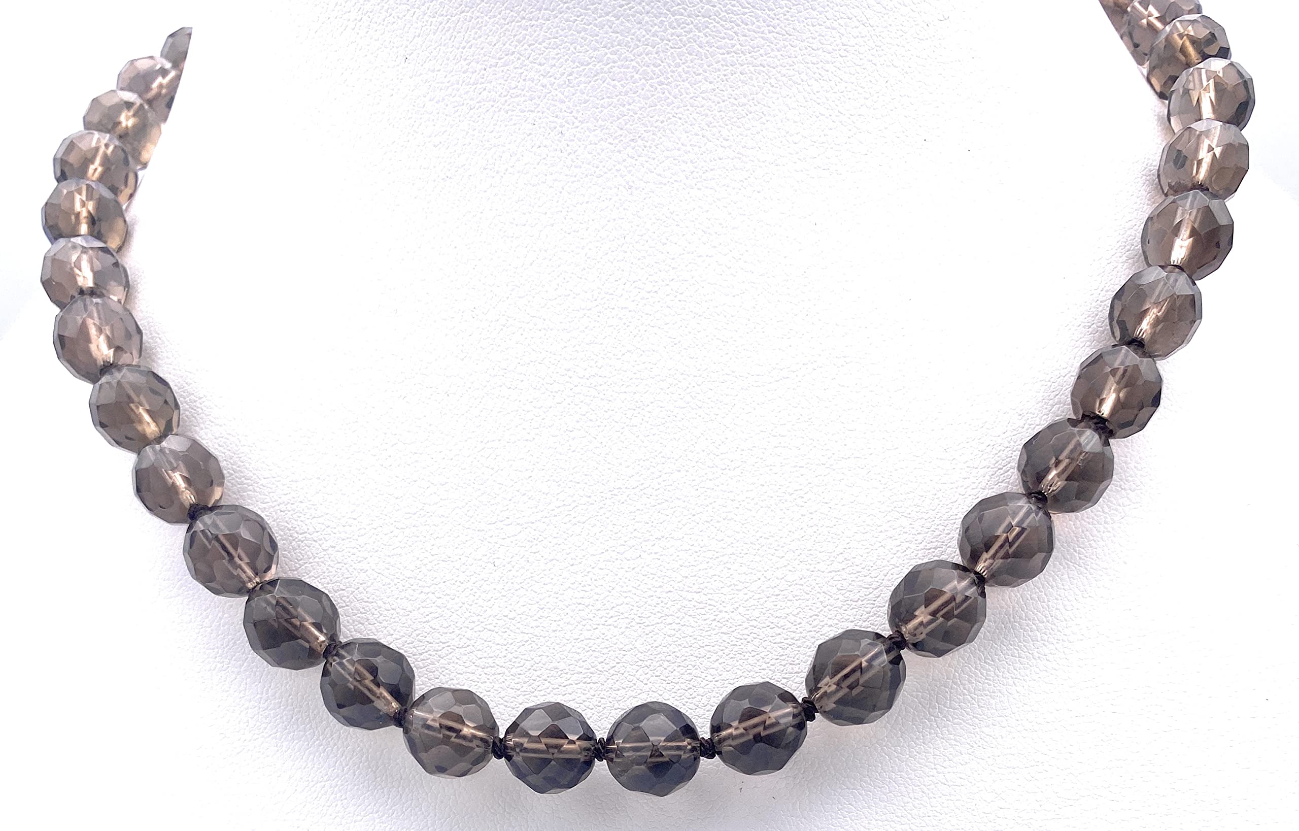 Rauchquarz Halskette Kugeln facettiert Größe 10 mm mit Perlseide geknotet Verschluss 925er Sterling-Silber