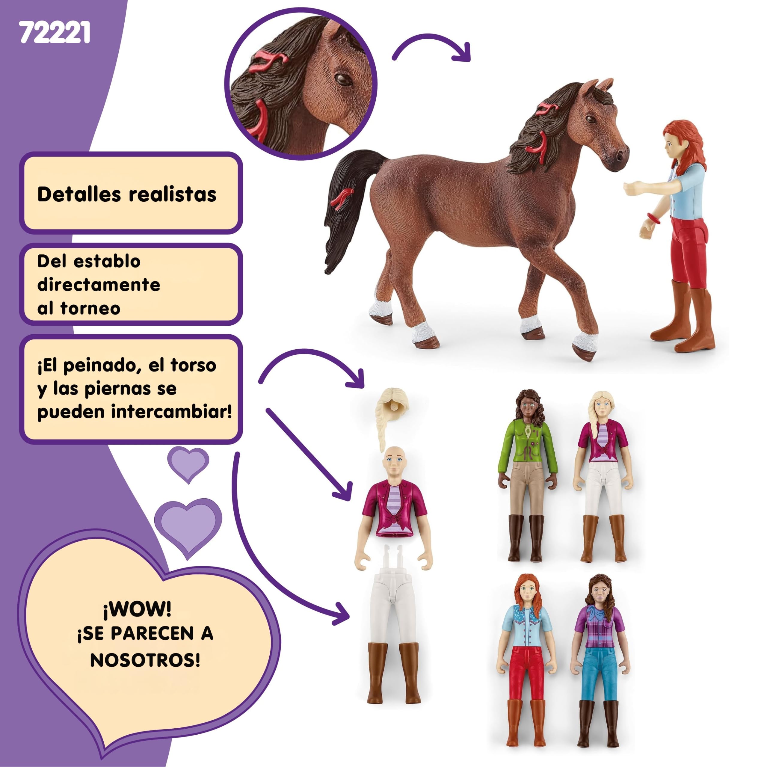 Schleich Horse Club | Paseo a Caballo 72221 | 4 Figuras móviles y 4 Caballos | Regalo para niñas y niños | Juguete de Caballos para niños a Partir de 5 años | Set de 40 Piezas | Exclusivo en Amazon