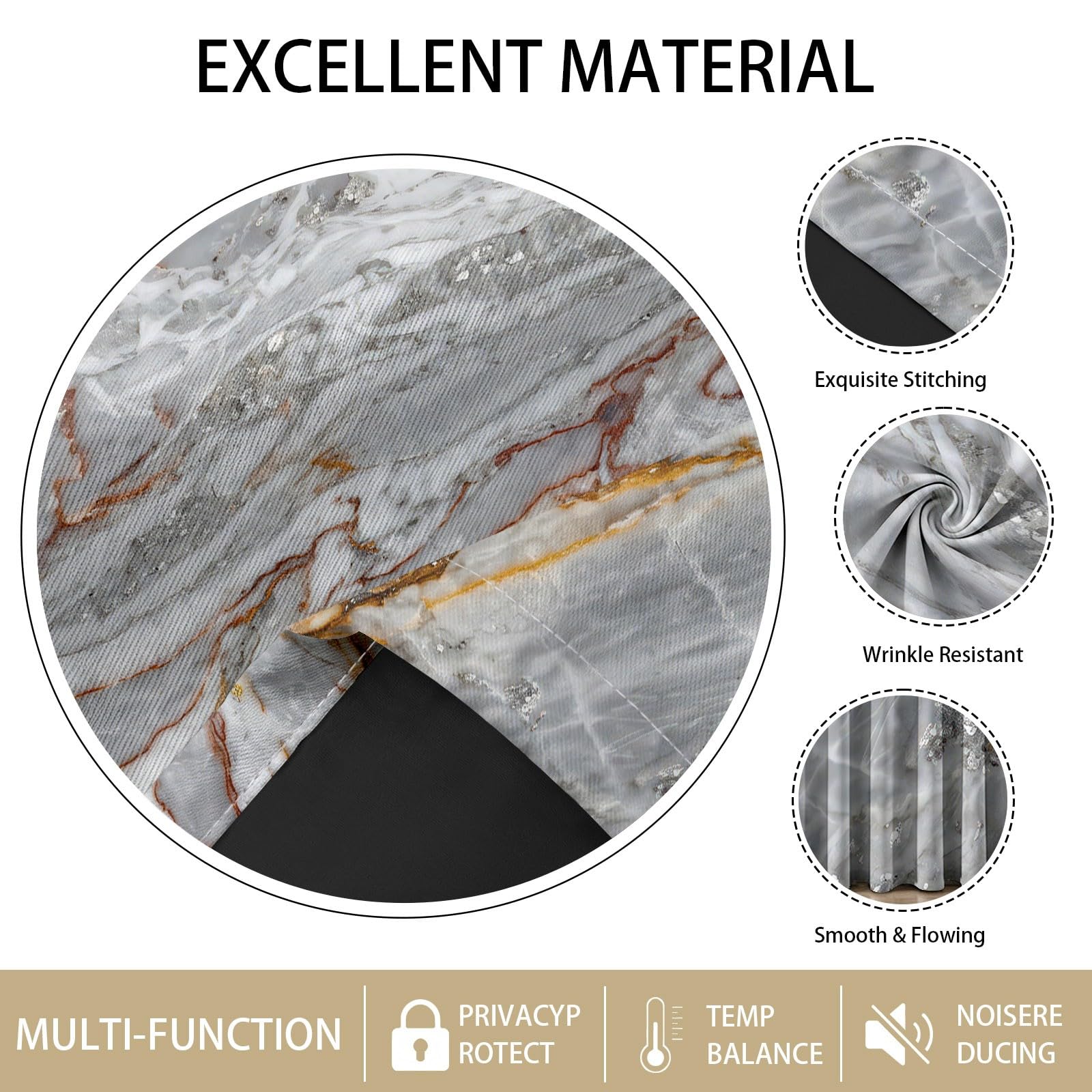 Marmor Adern Kristalle Blickdichte Vorhäng, H175 x B140 cm (2er Pack)