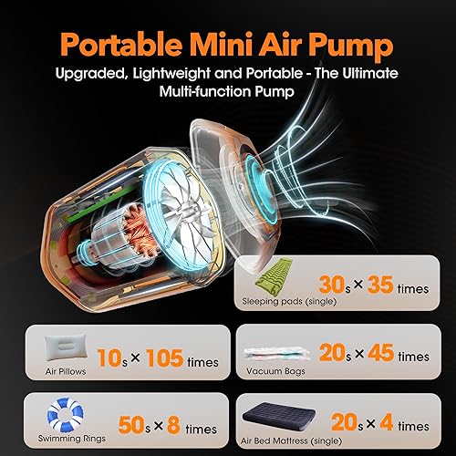 Miniatura 8 de Bomba de aire portátil 4.2kPa Bomba de aire para inflables recargable GIGA PUMP 4 con luz de campamento Ultra Air Colchón Bomba