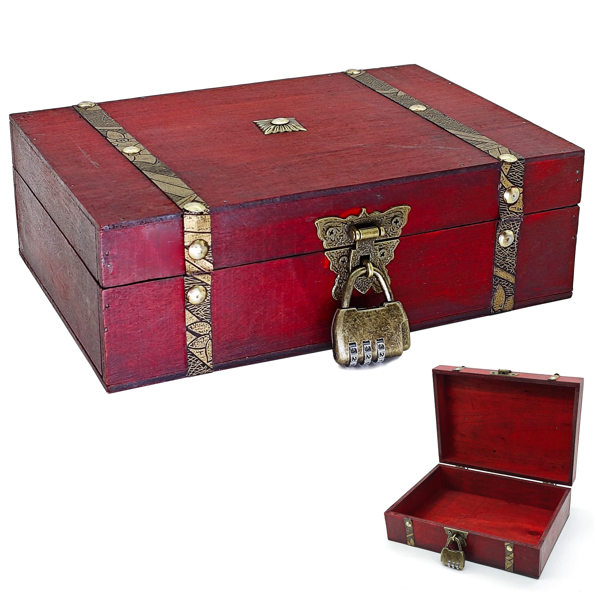 HAOBINTreasure Chest Wooden Treasure Chest Wooden Chest with Lock Wooden Box with Lid Money Box Gift Box Wooden Storage Box with Lid Storage Box for Storage and Decoration (A)