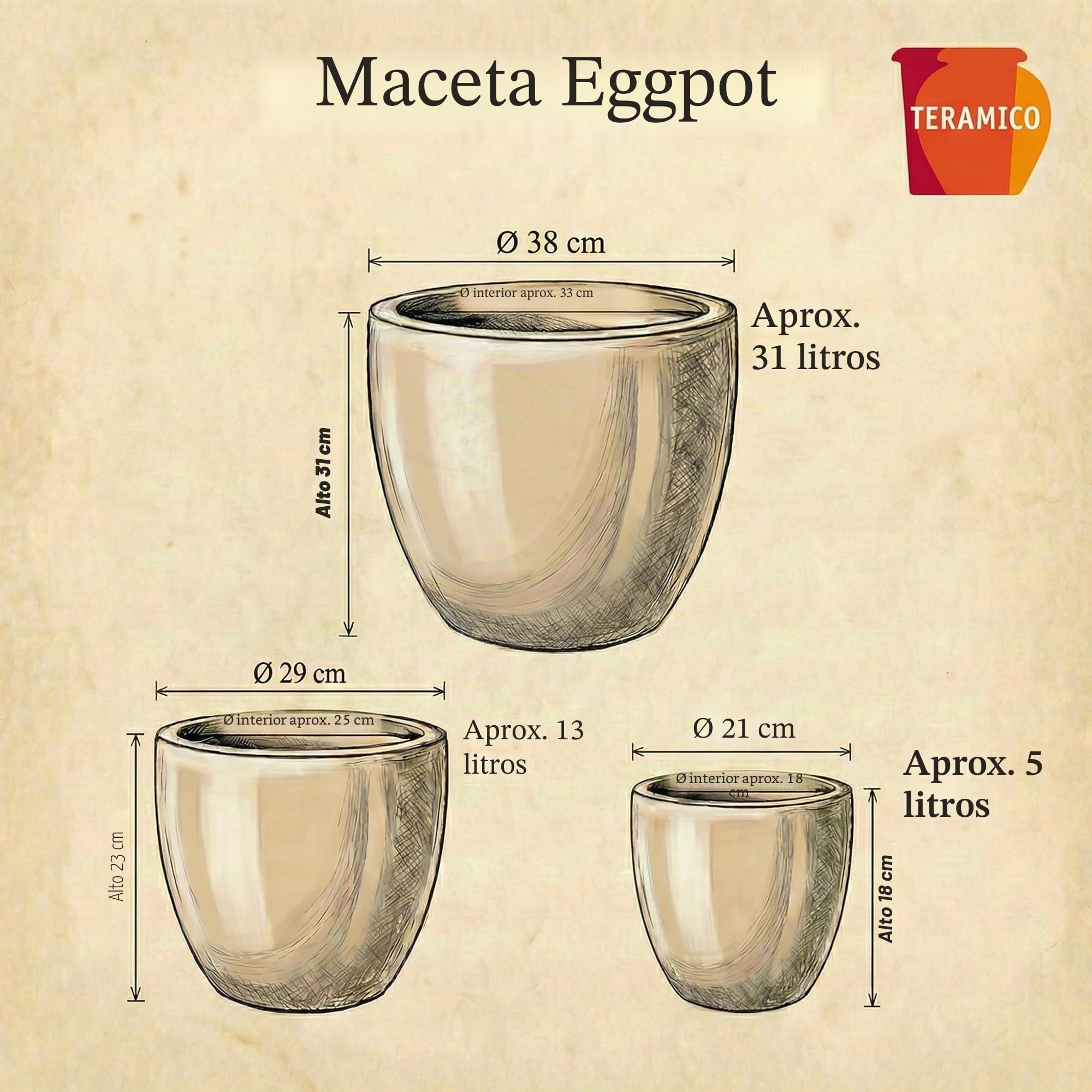 Teramico Macetero premium de cerámica esmaltada, 100 % resistente a las heladas y hecho a mano. Macetero con agujero para interior y exterior. Macetero de alta calidad, único, resistente al invierno