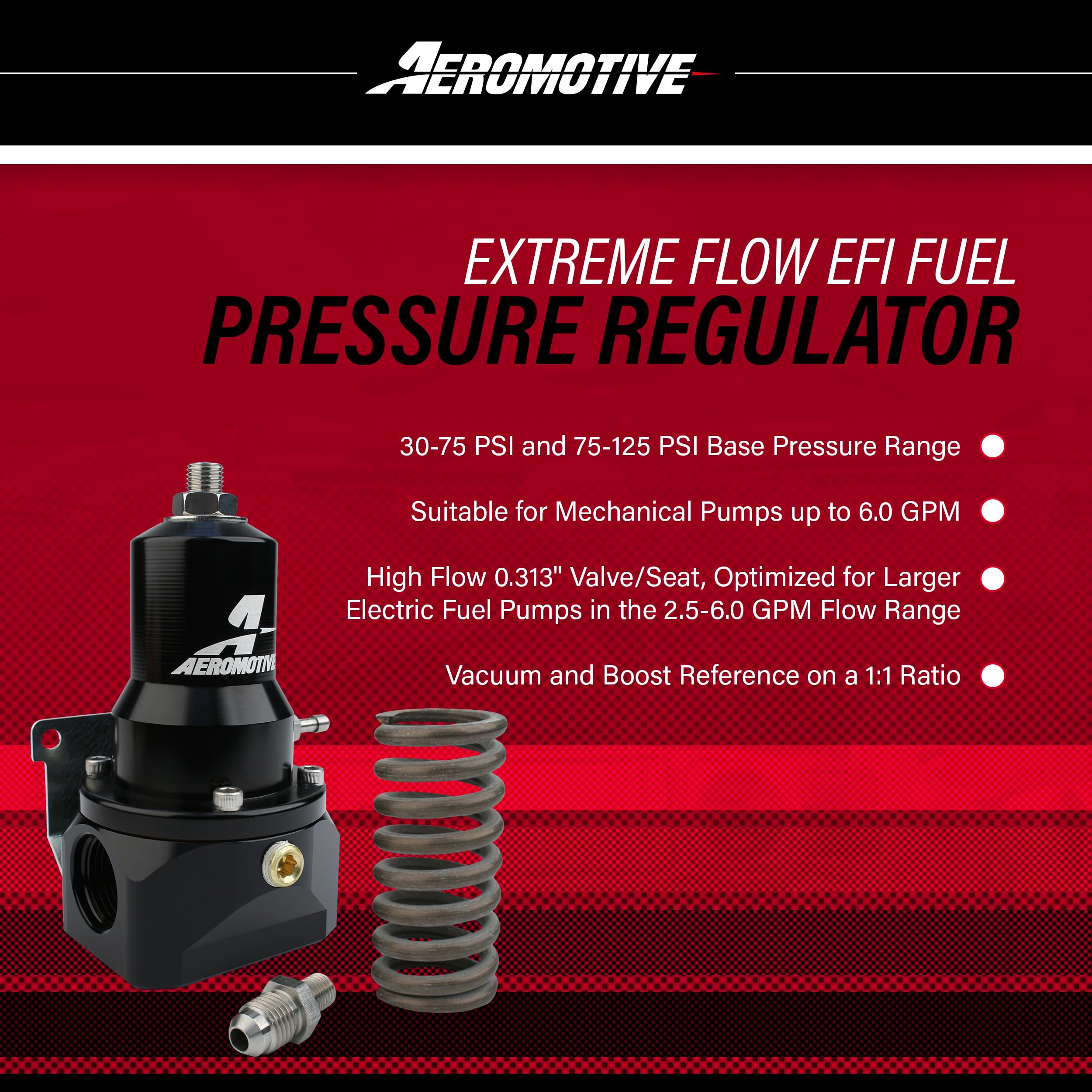 Régulateur De Pression EFI Aeromotive 13101 - Réglable 40-75 Psi, Compatible Essence/alcool | Pour Moteurs Puissants