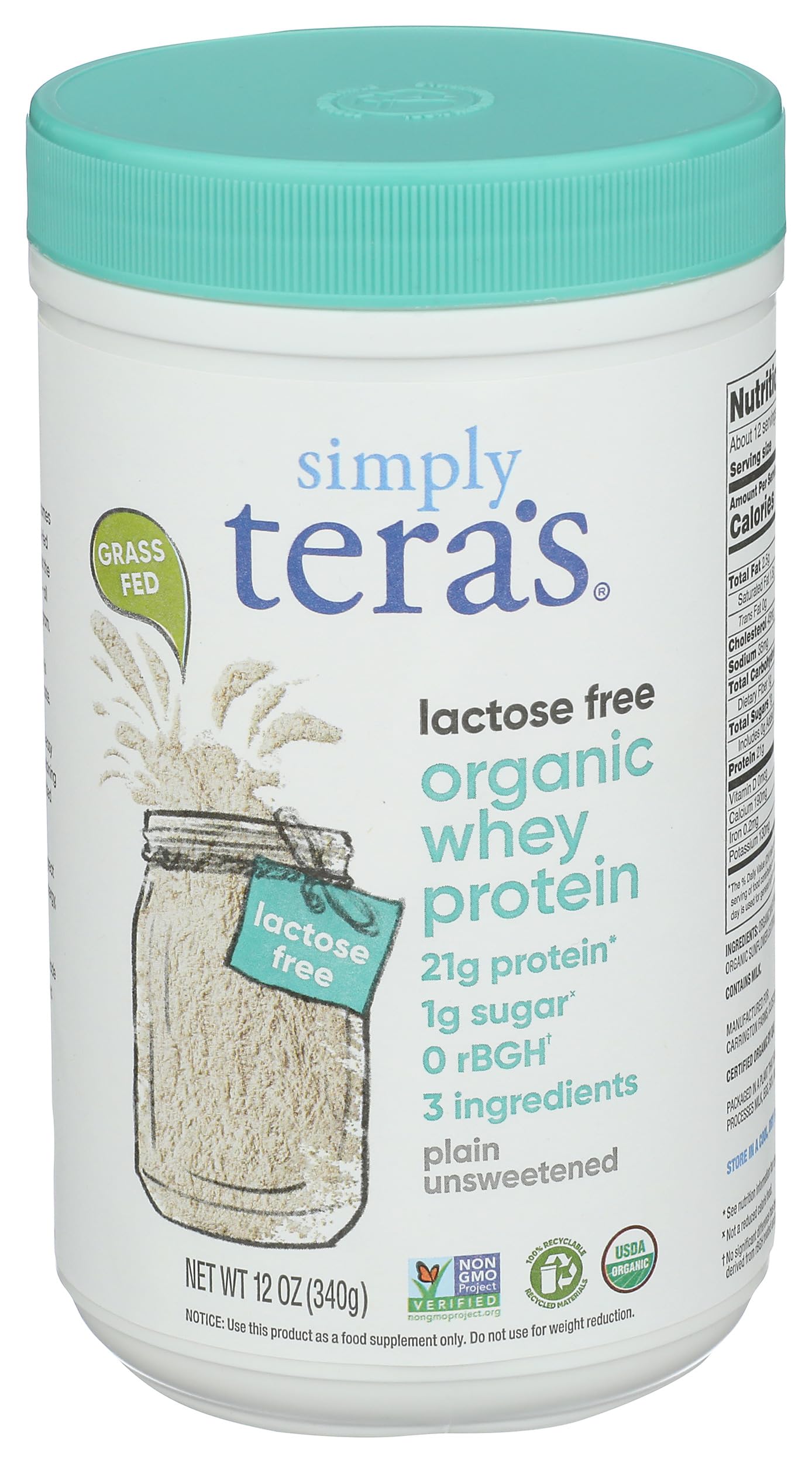 Simply Tera'S Organic Plain Lactose Free Whey Protein, 12 Oz