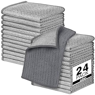 AIDEA Non Scratch Wire Dishcloth 24PK, Upgraded Wire Dishwashing Rag for Kitchen, Dual Sided, Dish Cloths for Washing Dishes, Cleaning Pads Steel Scrubber for Cookware, Sinks, Stove Tops, 7"×8" Grey - Amazon product rated Grade A