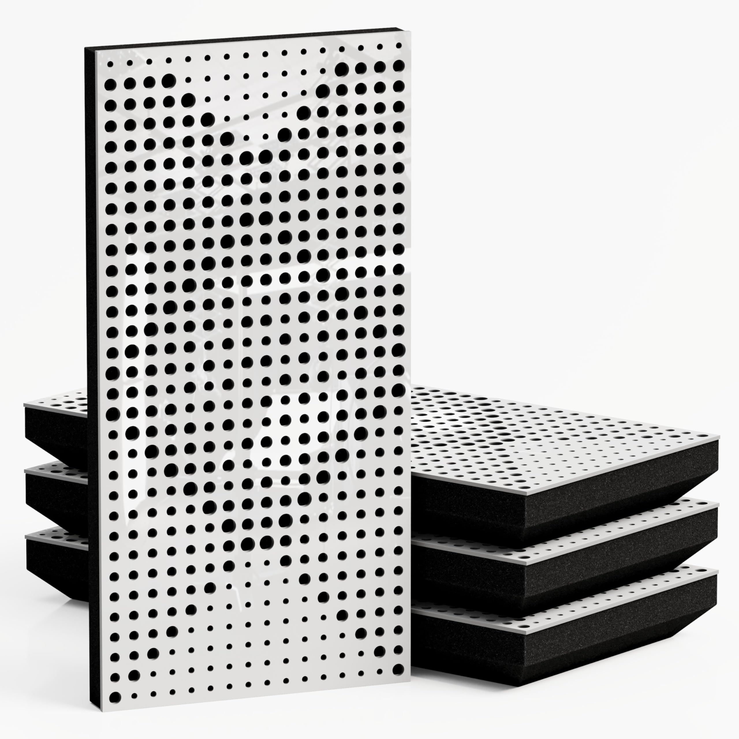 4 Pack — Narrow Sound Absorption-Diffuse Acoustic Panel | 50x25cm | Absorption - Diffusion - Reflection - Soundproofing | Model-Thickness-Color: [WILDS - 53mm | White Glossy Plastic]