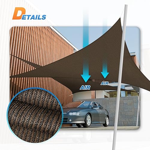 Miniatura 6 de TANG Vela de Sombra Solar Triangular de 10' x 10' x 10' Pies, Toldo de Sombra, Cubierta de Patio, Bloqueo UV, Tela Permeable para Pérgola, Patio