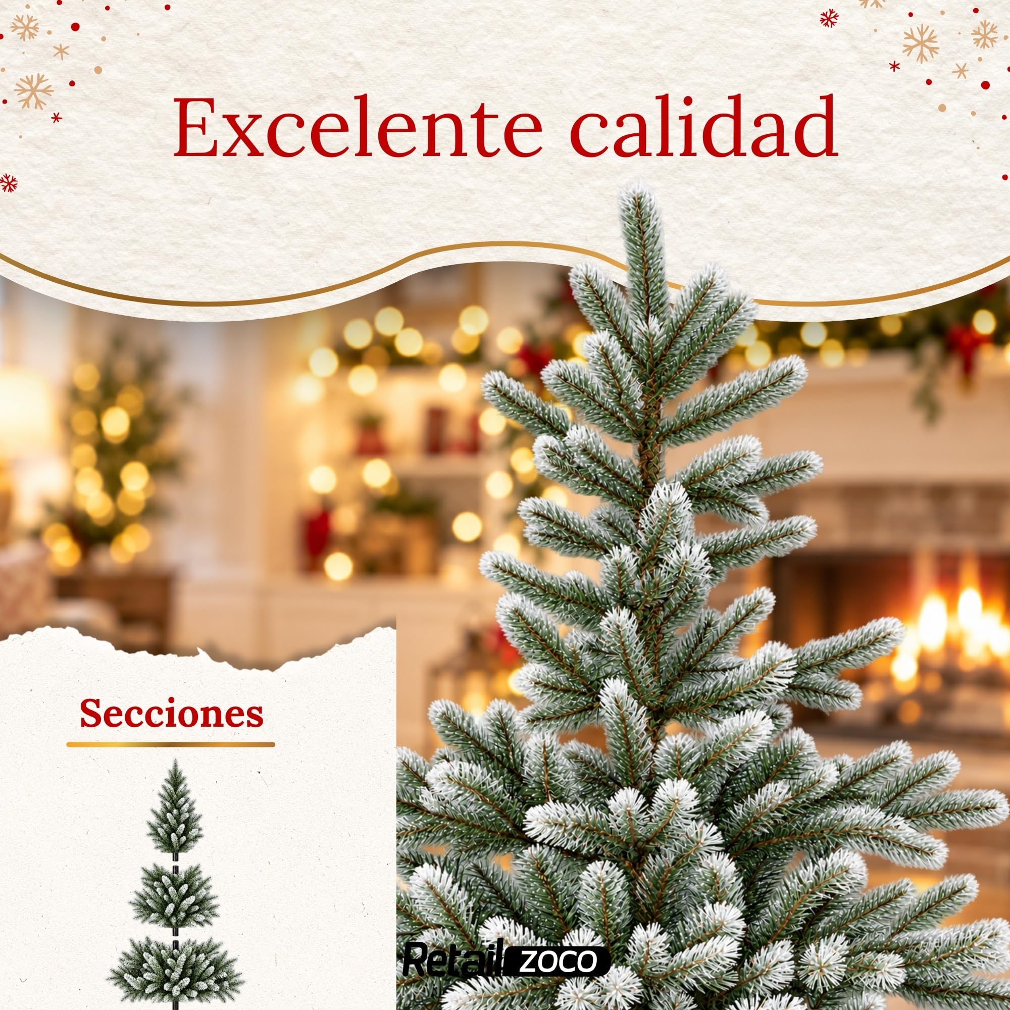 Árbol de Navidad Nevado 150 cm, 1038 Puntas y Base Metálica - imagen 6