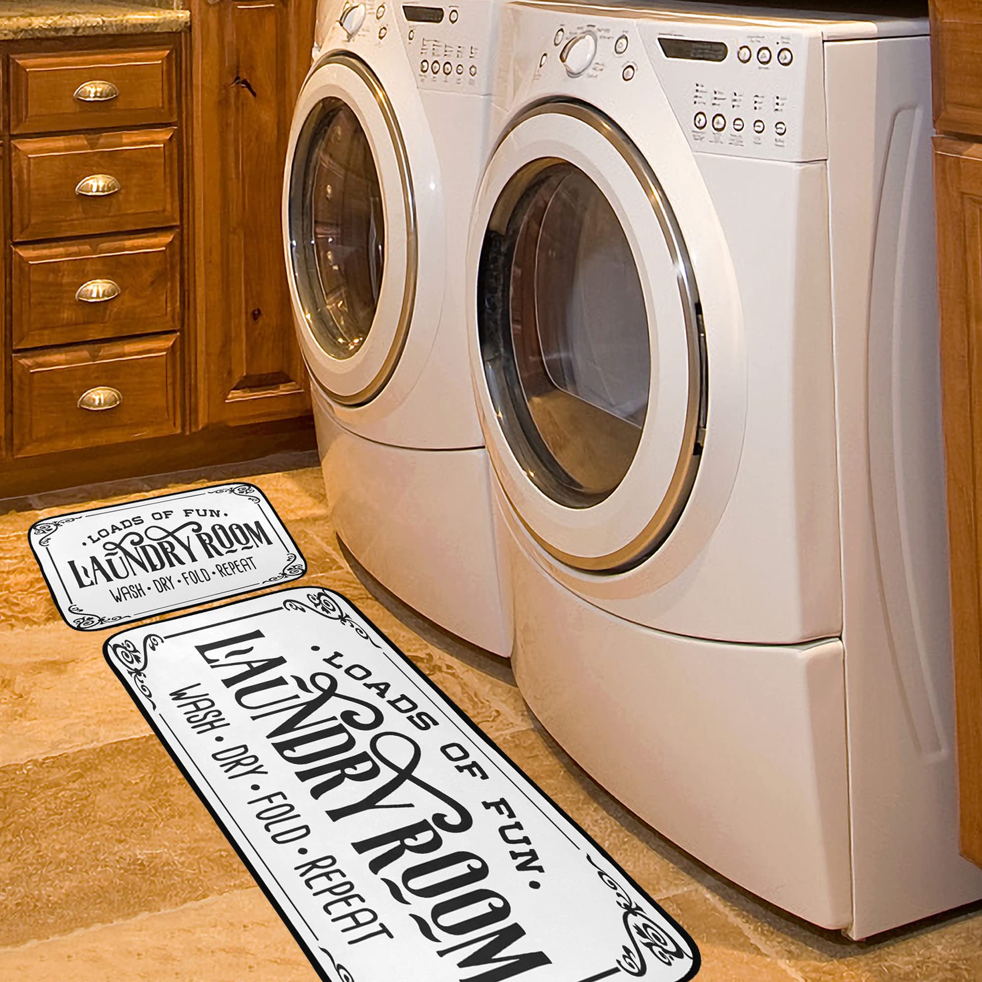 2 Piece Laundry Room Rugs and Mats Set Soft Absorbent Washable Runner Rug Carpets Set Bedroom Kitchen Bathroom Area Rugs 19.7