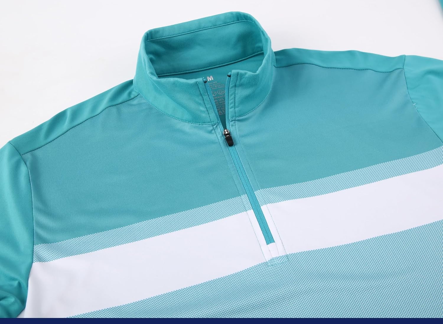 Alex Vando Mens Golf Shirts Long Sleeve Mock Neck Color Block Zipper Polo Shirt for Men - Image 4