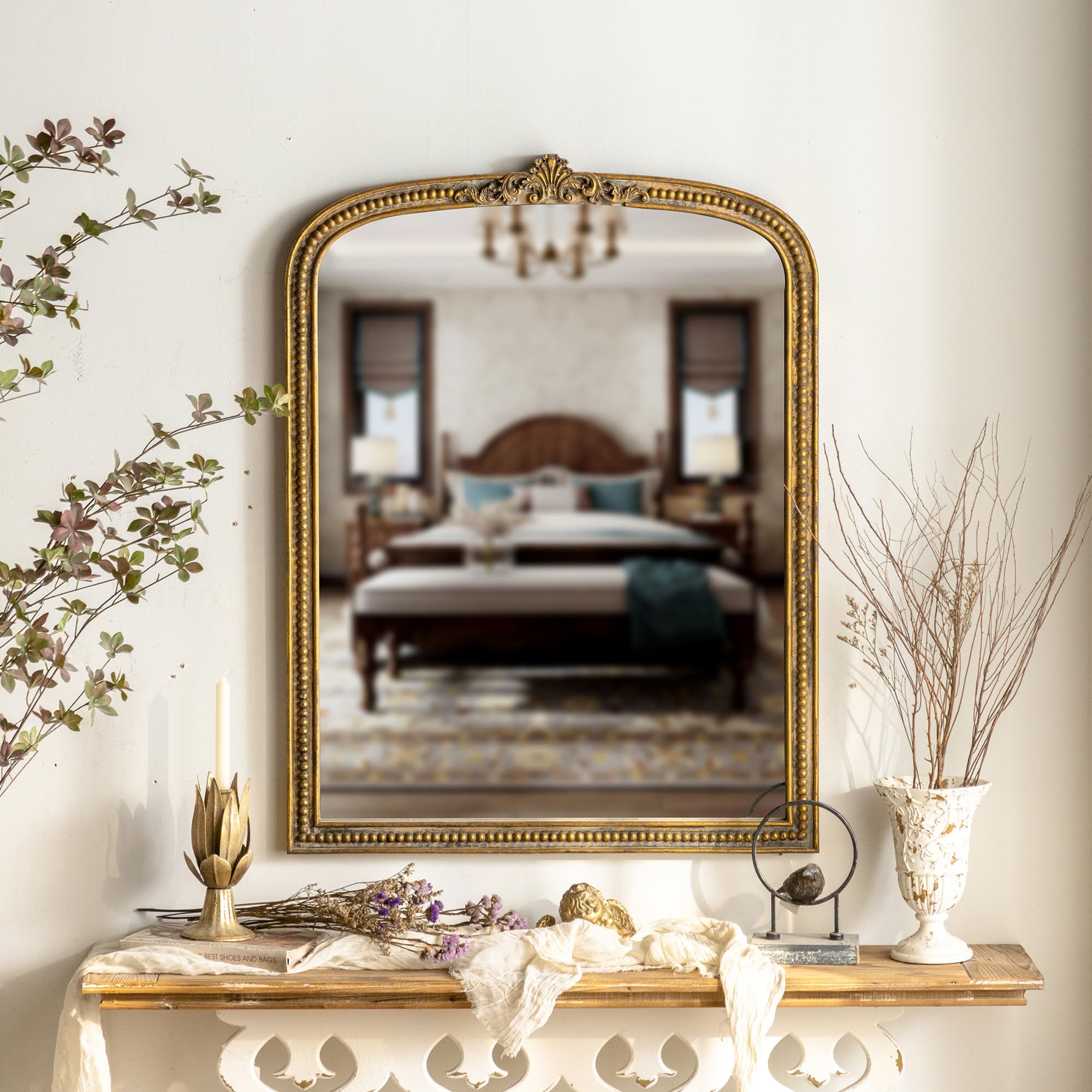 フレンチスタイル鏡 Amazon.com: ZIYOO French Vintage Ornate Arched Wall Mirror, Gold