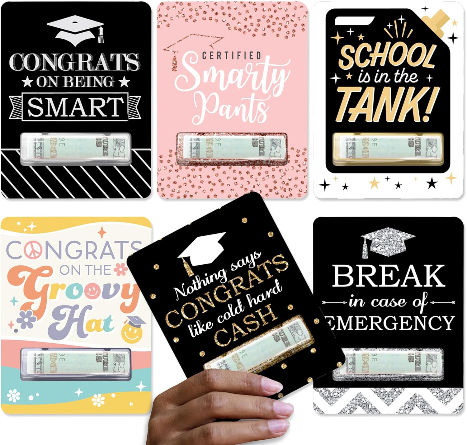 Big Dot of Happiness Assorted Graduation - DIY Graduation Party Cash Holder Gift - Funny Money Cards - Set of 6