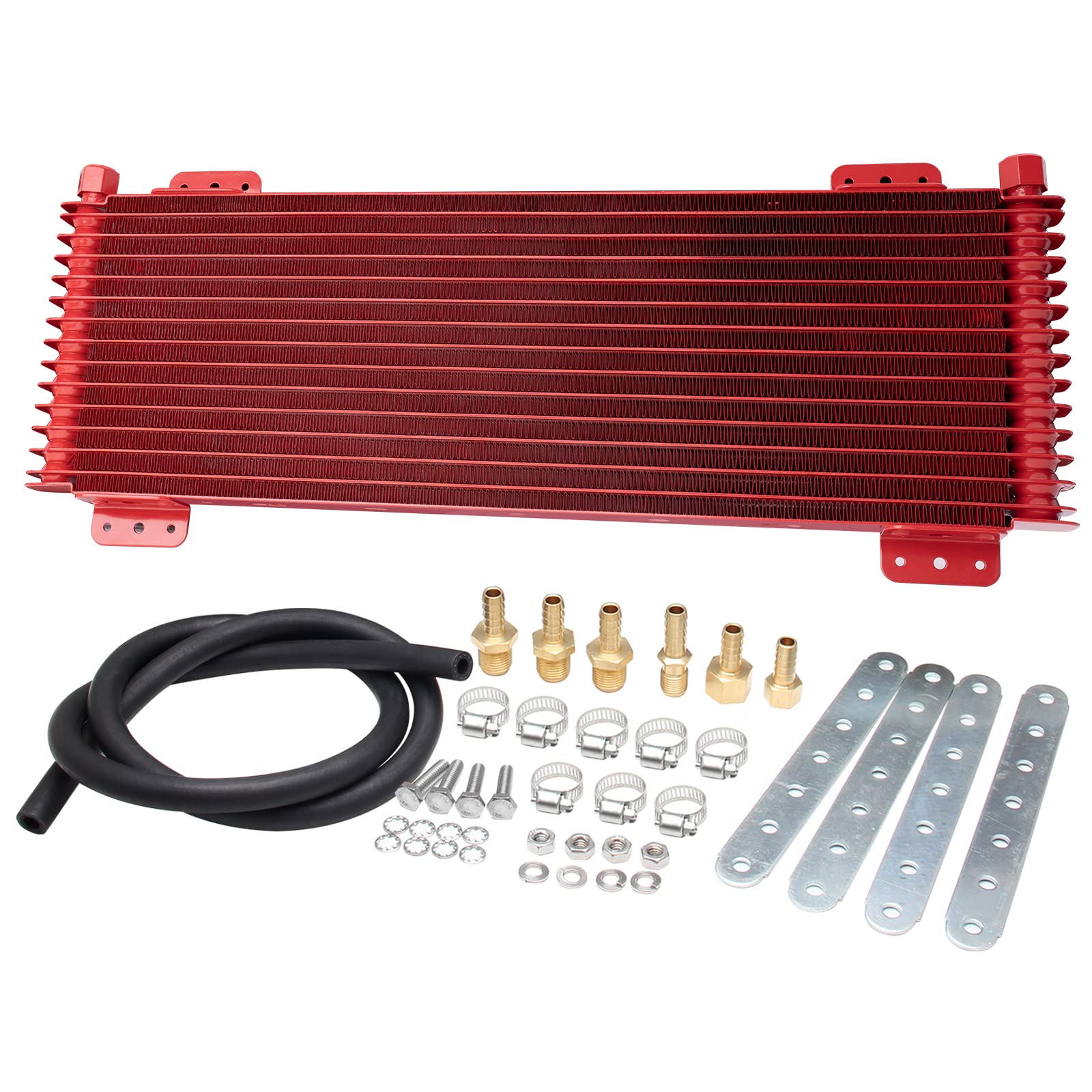 Photo 1 of 40k LPD47391 Transmission Oil Cooler Kit Compatible with Heavy Duty 40,000 GVW Max Low Pressure Drop Trans Cooler with Mounting Hardware, Towing Applications and Advanced Cooling Protection - Red