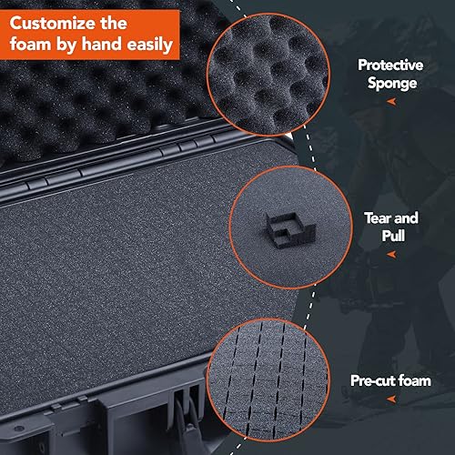 Miniatura 3 de Lykus HC-3520 - Funda rígida impermeable con inserto de espuma personalizable, tamaño interior de 13.78 x 11.81 x 6.5 pulgadas, adecuada para