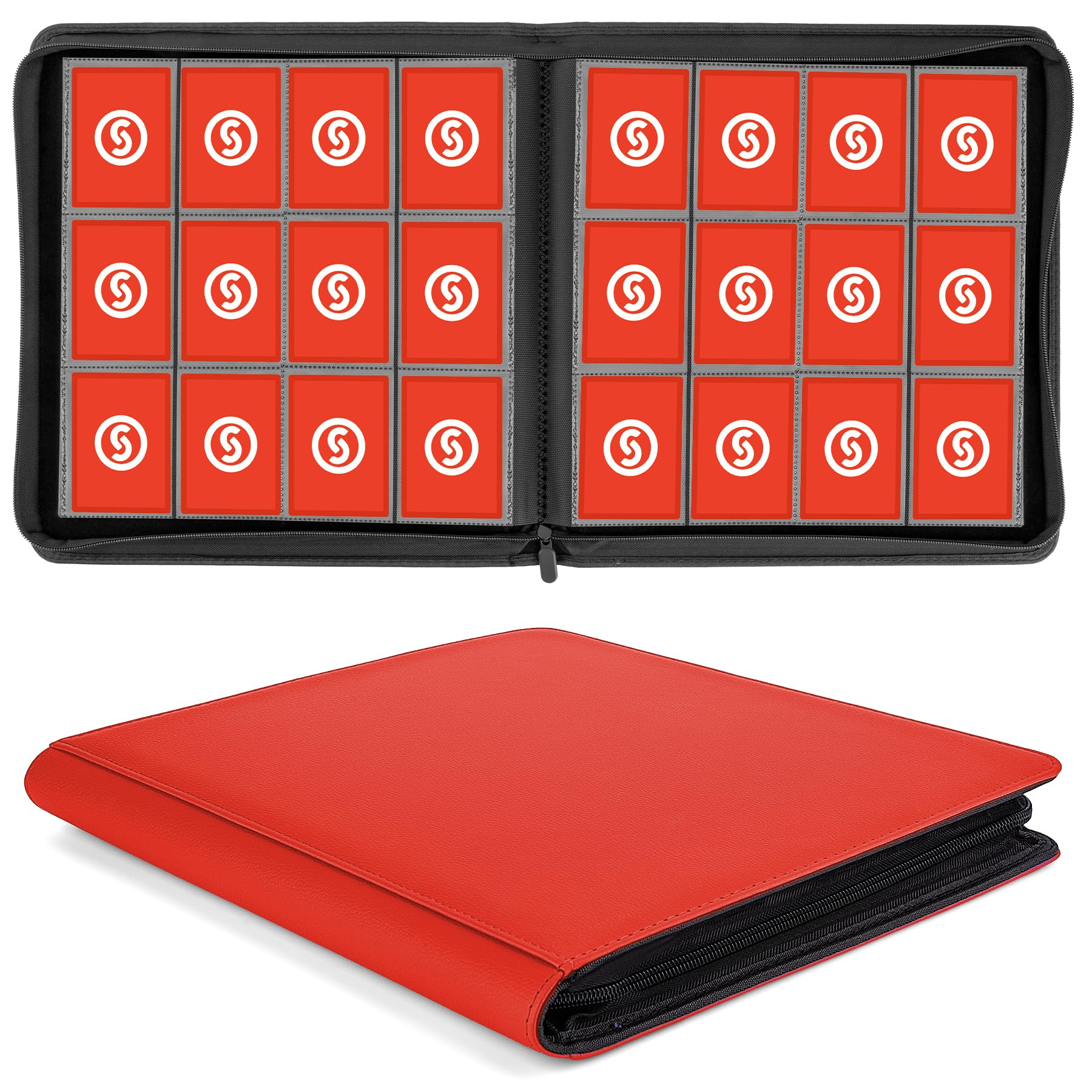 SMYV 12 Pocket Trading Card Binder, Premium PU Cover Card Binder for 720 Cards, Ringless Side Loading Card Collection Album Folders for MTG, TCG, Game Cards & Sports Cards (Red)