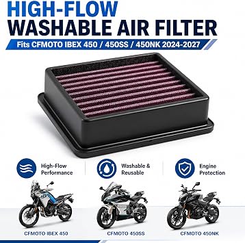 High Flow Air Filter Compatible with CFMOTO Ibex 450/450SS/450NK/450 CL-C 2023 2024 2025,CFMOTO Ibex 450 Accessories,CFMOTO 450SS Accessories,CFMOTO 450NK Accessories