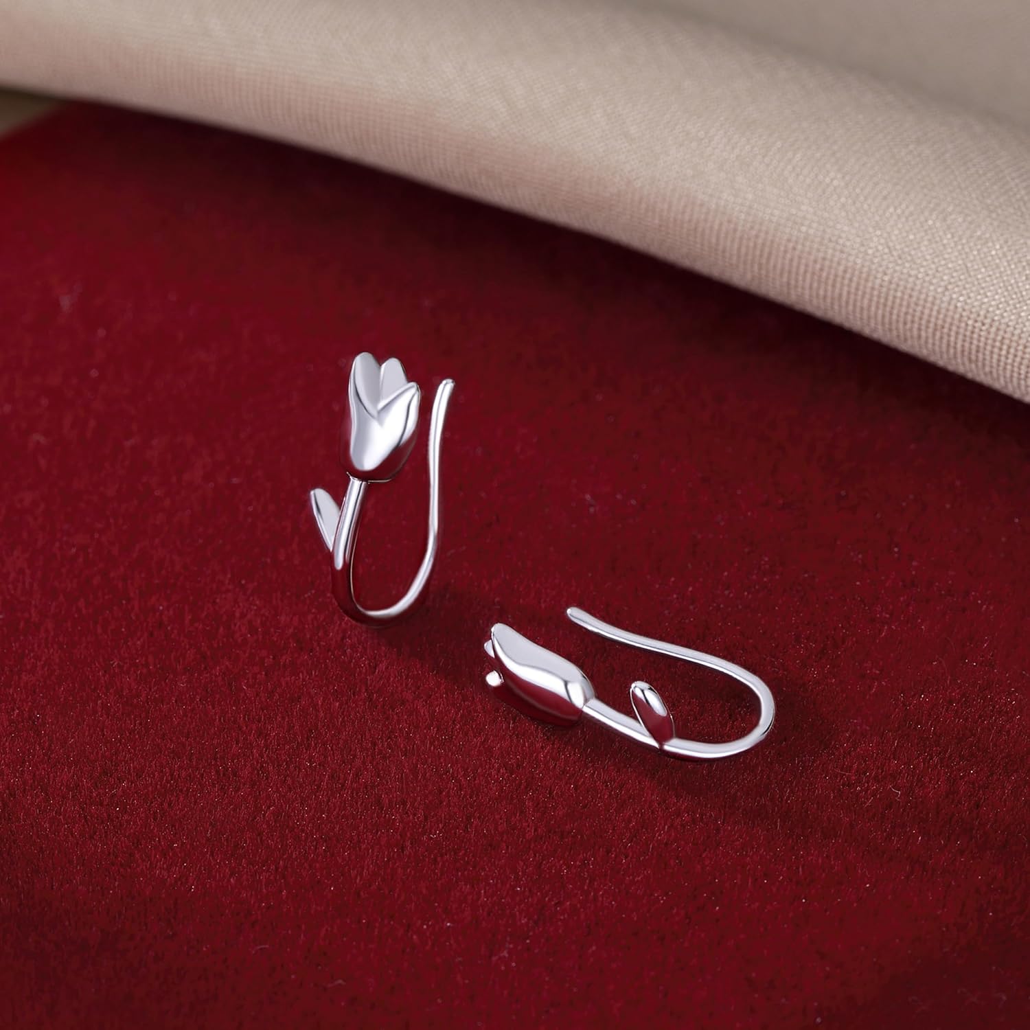 Reffeer Solid 925 Sterling Silver Flower Crawler Cuff Earrings Wraps for Women Teens Tulip Flower Wrap Earrings - Image 6