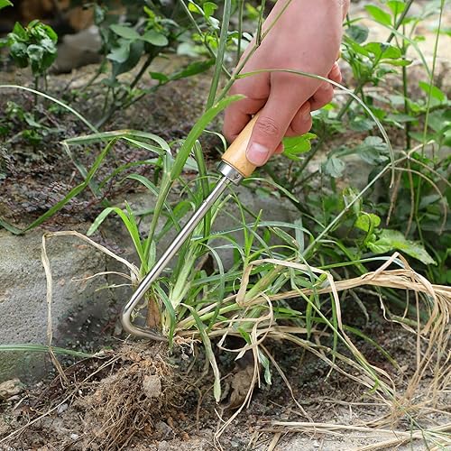 Miniatura 8 de Happyyami Herramientas de desmalezadora de mano para jardín con mango Herramienta de ribete Herramienta de tracción Mango de haya, Césped,