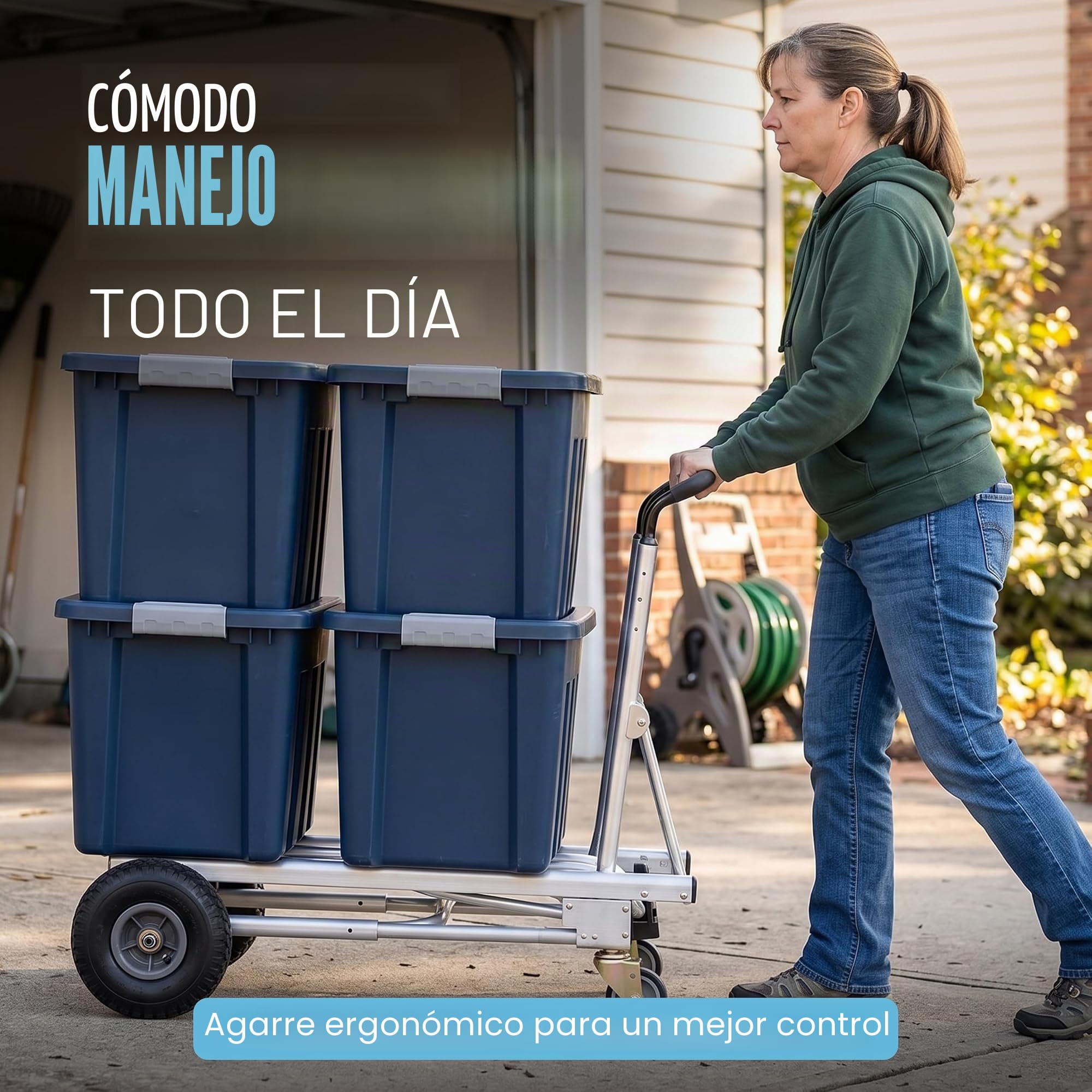Jumbo 3 en 1 Multi Aluminio Carretilla | hasta 450 kg | Carro de transporte pesado | Ruedas grandes | Mango ergonómico | Transporte | Carretilla de mano | Cosco | Carretilla apilable | Multifuncional