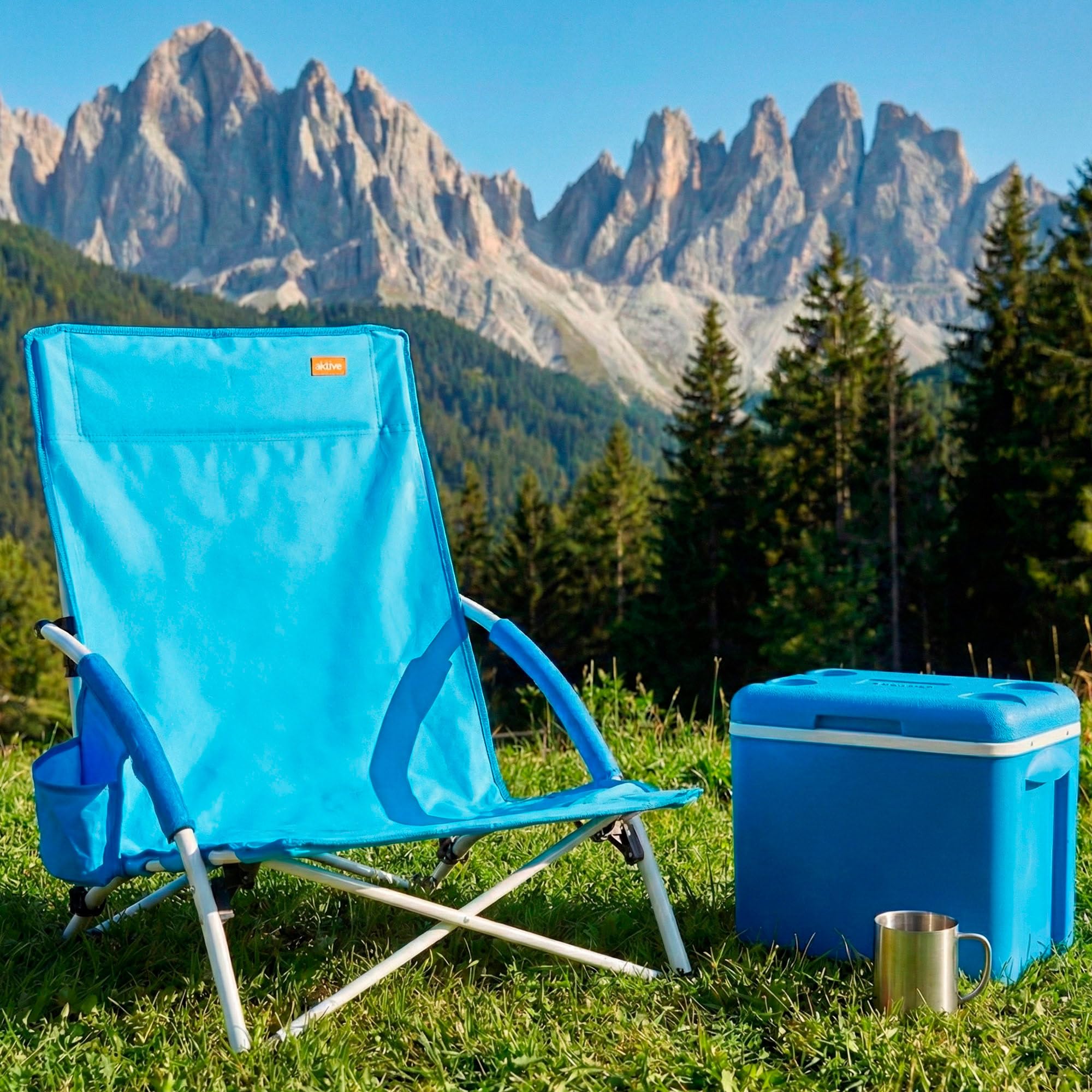 AKTIVE Lot de 4 chaises de Plage, 50 x 49 x 66 cm, Orange, chacune supporte 110 kg, siège Bas 20 cm, Anti-retournement, Pliage Compact, Sac avec poignée Incluse, sans Tube Avant, Dessous de Verre