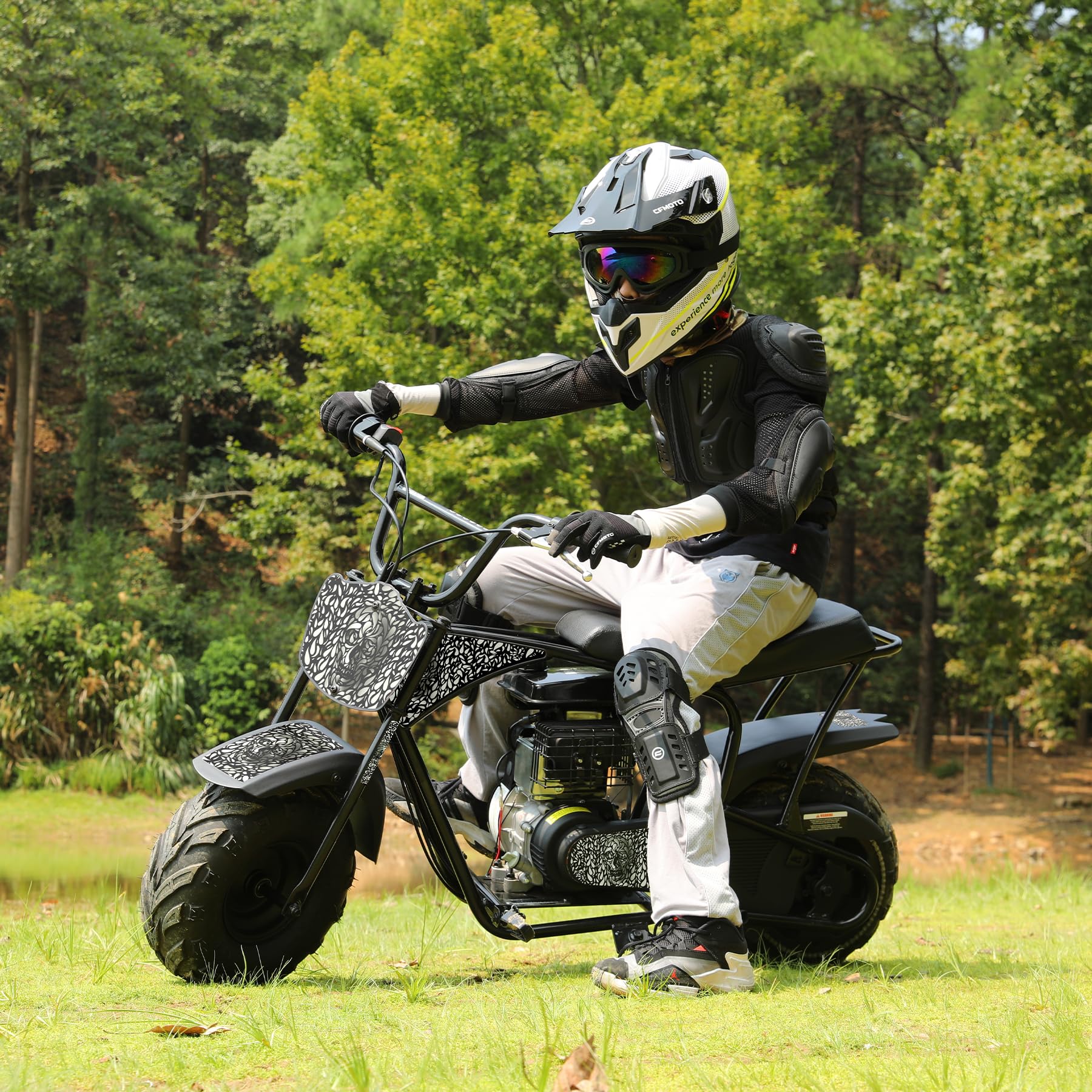 Dirt Bike 105 CC 4 tempi a benzina fuoristrada per bambini con 4 tipi di adesivi fai da te, cambio automatico e avviamento a fune, Pocket Bike a partire dai 13 anni, regalo per adolescenti e adulti