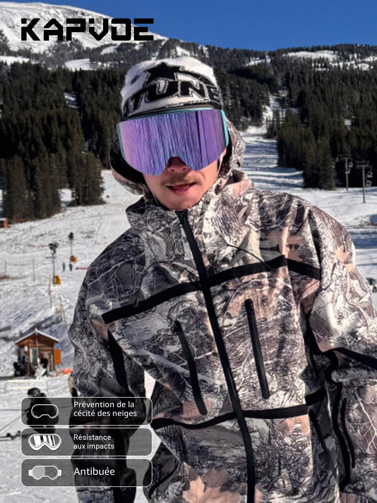 KAPVOE Masque de Ski OTG pour Homme et Femme Anti-buée Lunettes de snowboard à Verres Magnétiques Interchangeables, Protection UV400 Pour Sports D’hiver K718