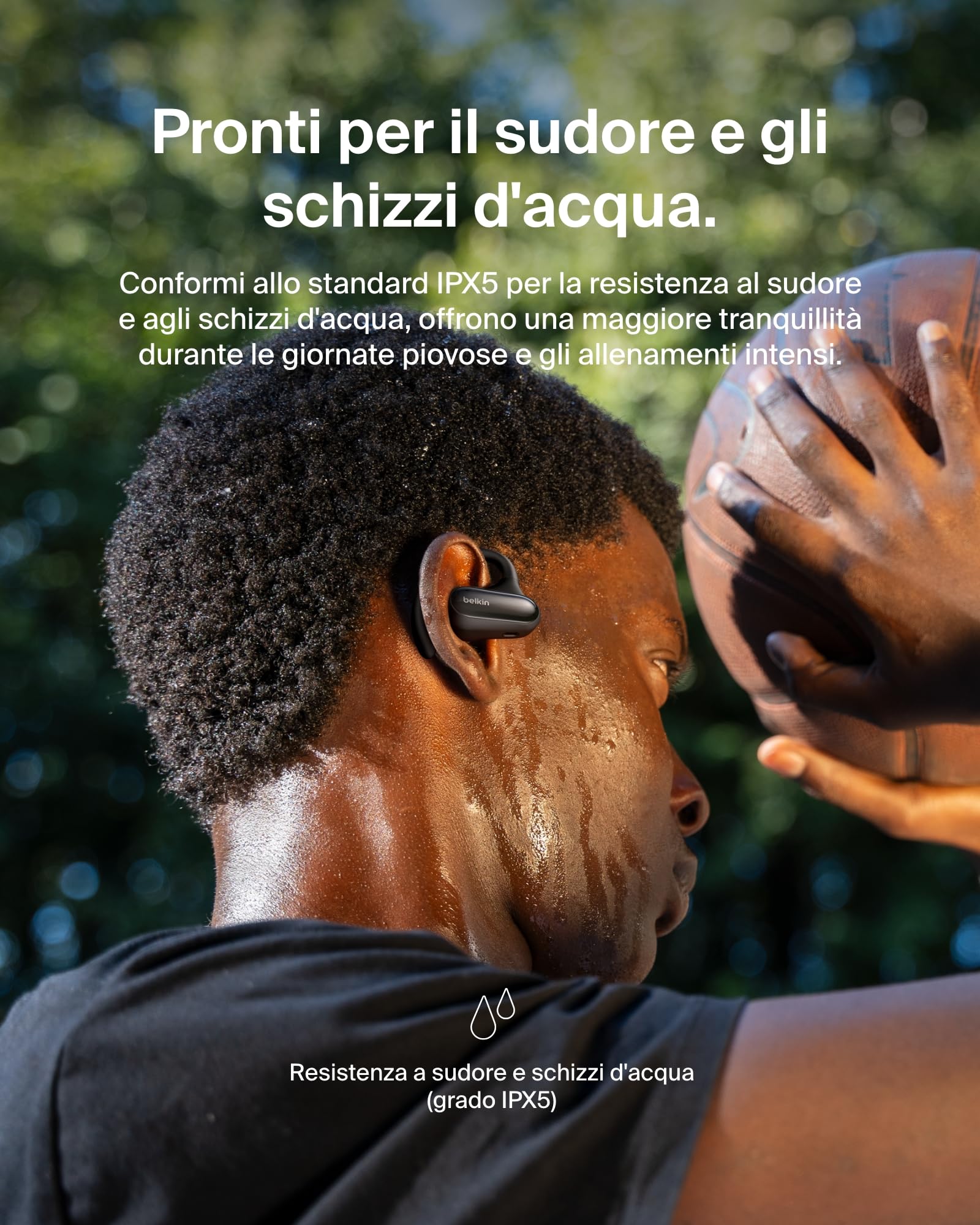 Belkin SoundForm ClearFit Auricolari Wireless Open-Ear Sportivi e Leggeri, Auricolari Bluetooth Resistenti all'Acqua (IPX5), Cuffie Wireless per Escursionismo, Ciclismo, Corsa e Altro, Nero