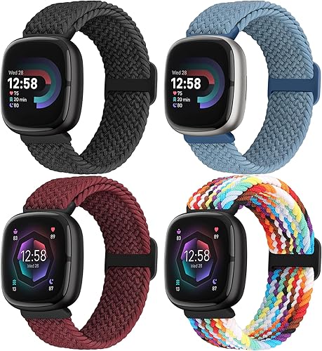 Correa elástica trenzada Solo Loop compatible con Fitbit Versa 4Fitbit Sense 2Fitbit Versa 3Fitbit Sense, correas elásticas de nailon deportivo para