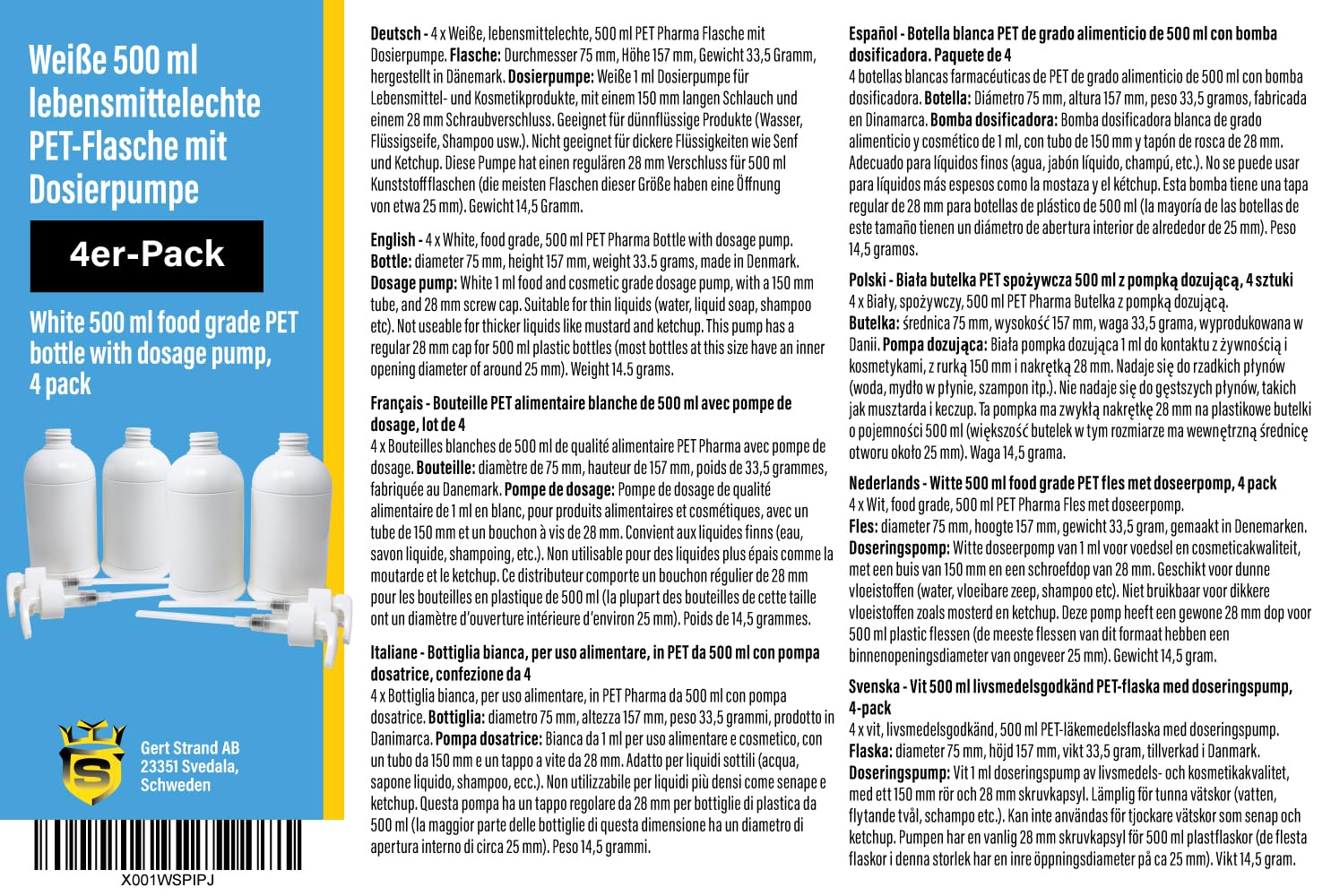 3er-Pack Dosierpumpen 1ml – Weiß, Für PET-Flaschen 100-500ml, Mit 150mm Schlauch & 28mm Schraubverschluss – Für Dünnflüssige Produkte Wie Seife, Shampoo & Desinfektion