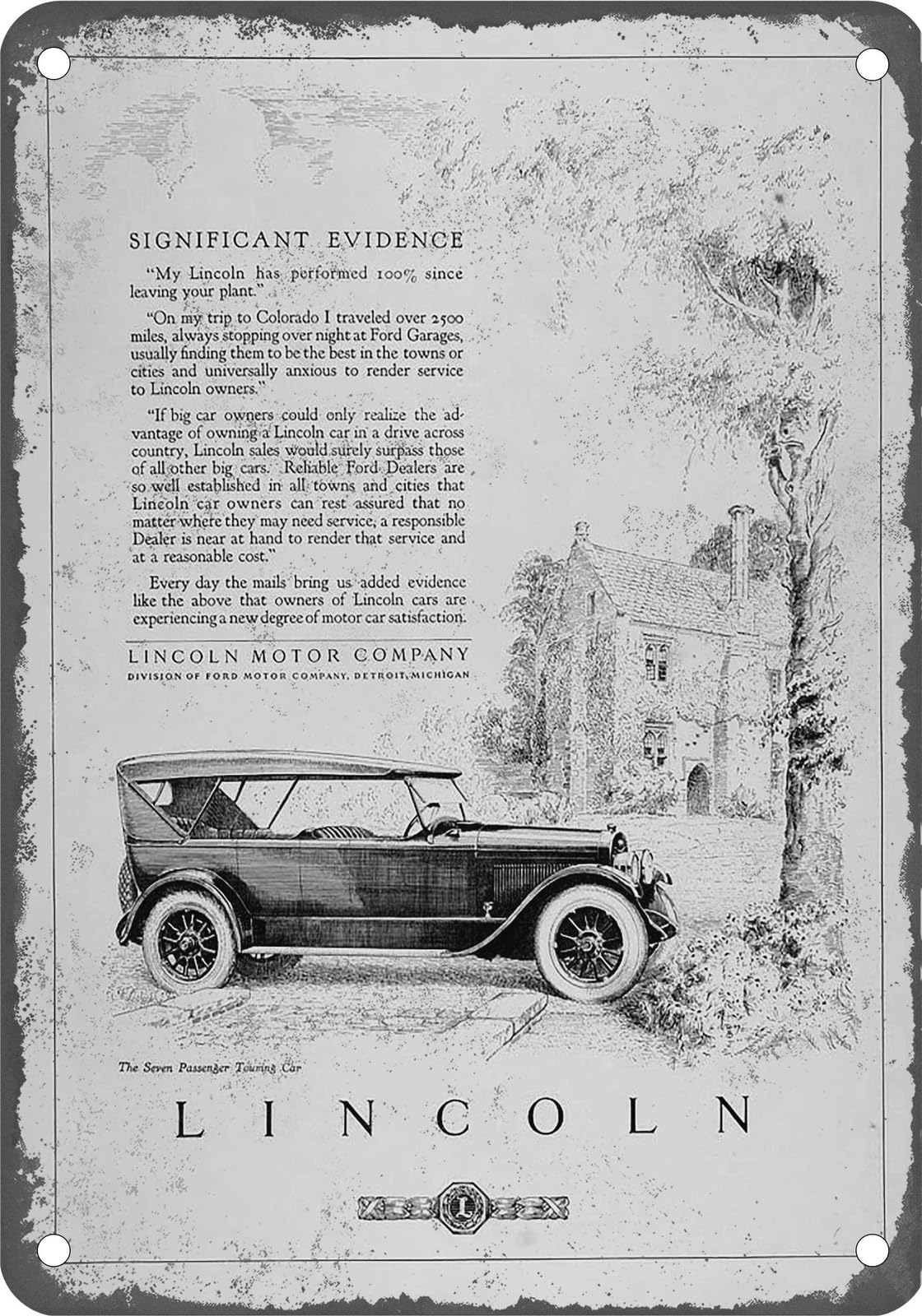 METAL SIGN - 1923 Lincoln Vintage Ad 01 - Old Retro Rusty Look home decor